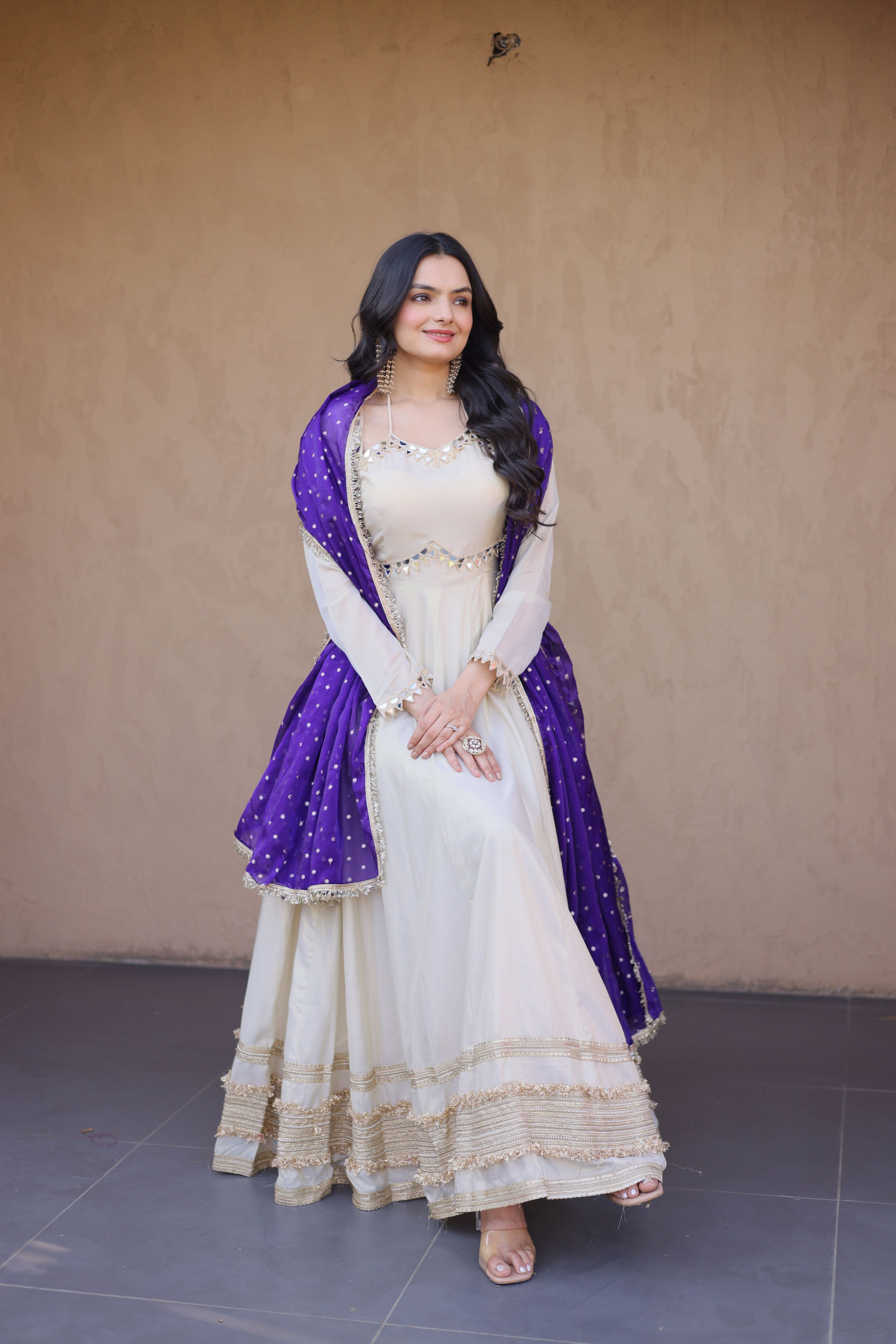 Cosmos Real Mirror Embroidered Gown With Dupatta