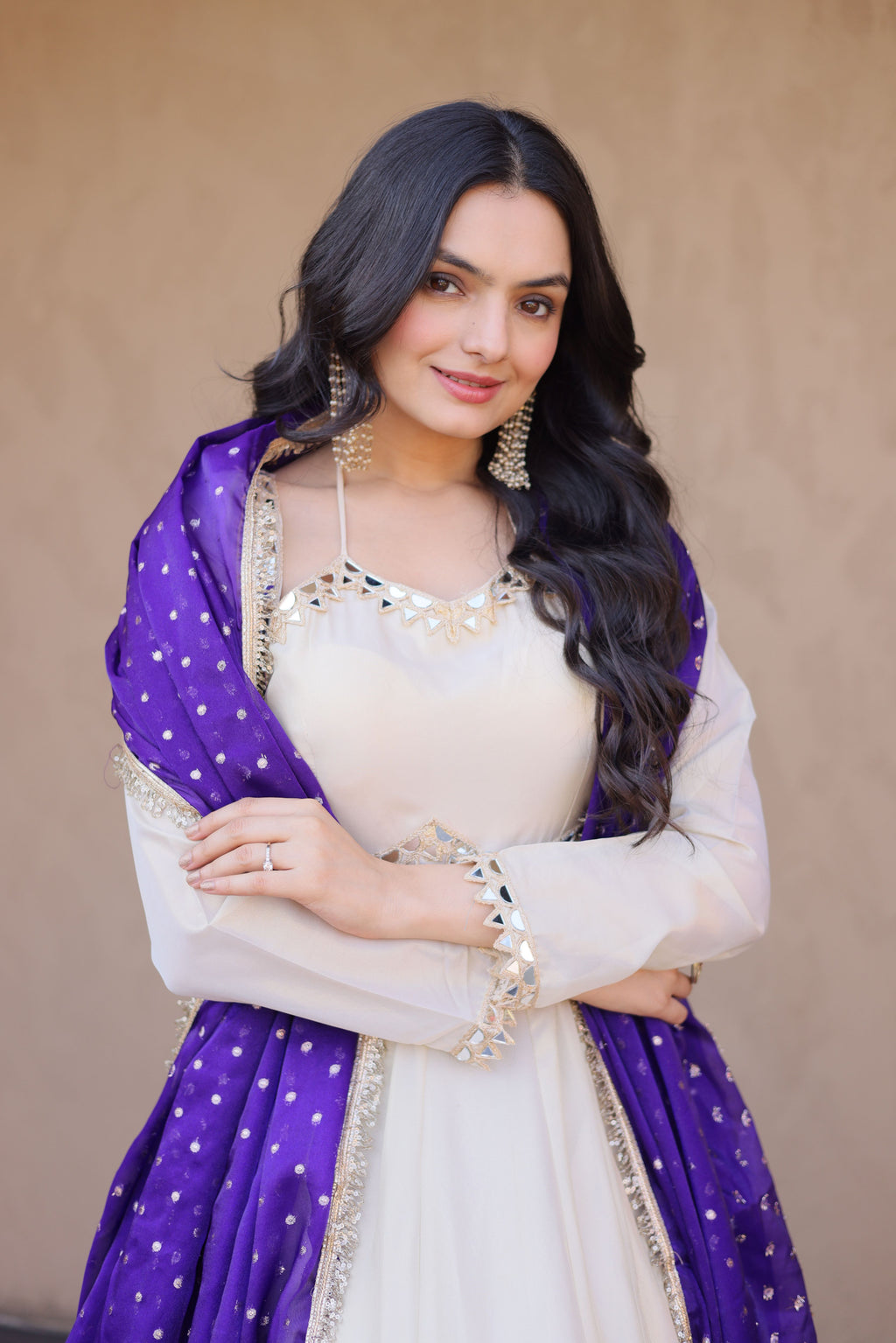 Cosmos Real Mirror Embroidered Gown With Dupatta