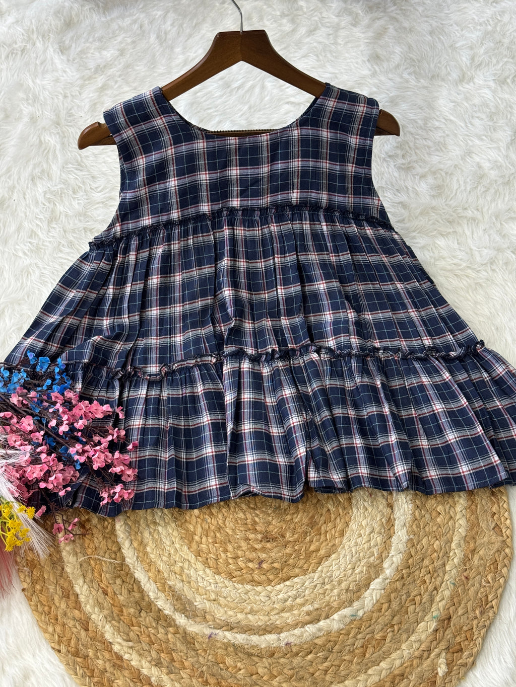 Linen Cotton Chex Top-bottom Set