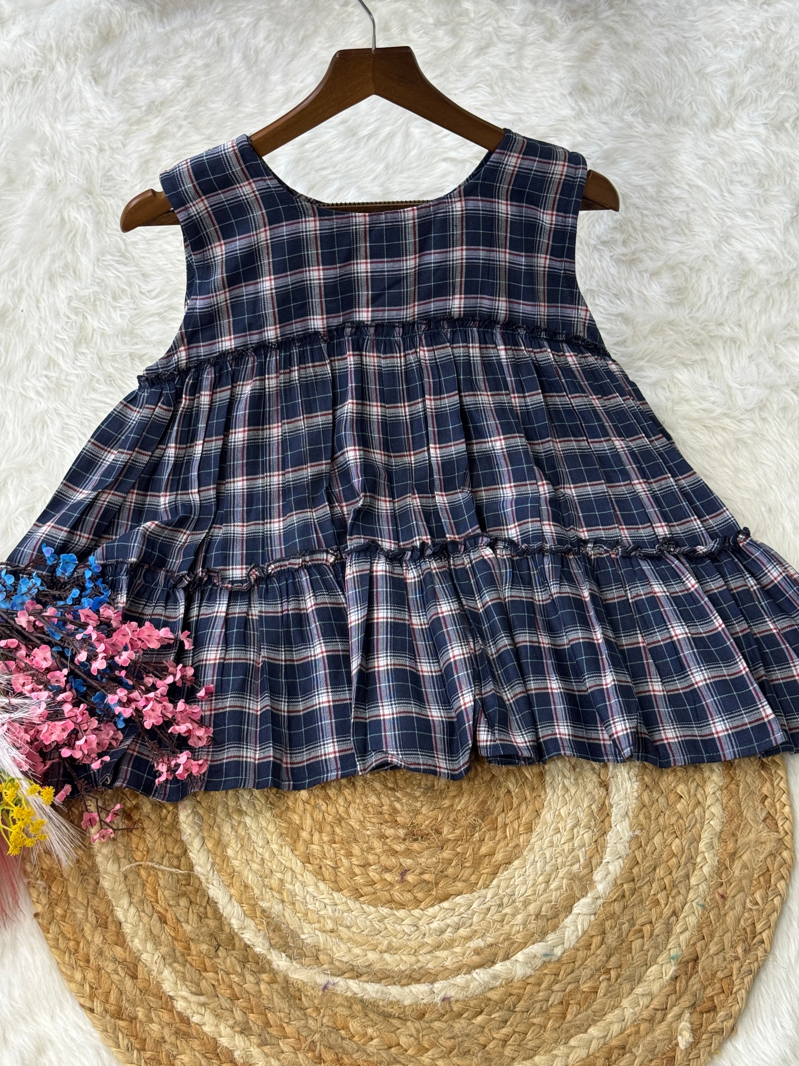 Linen Cotton Chex Top-bottom Set