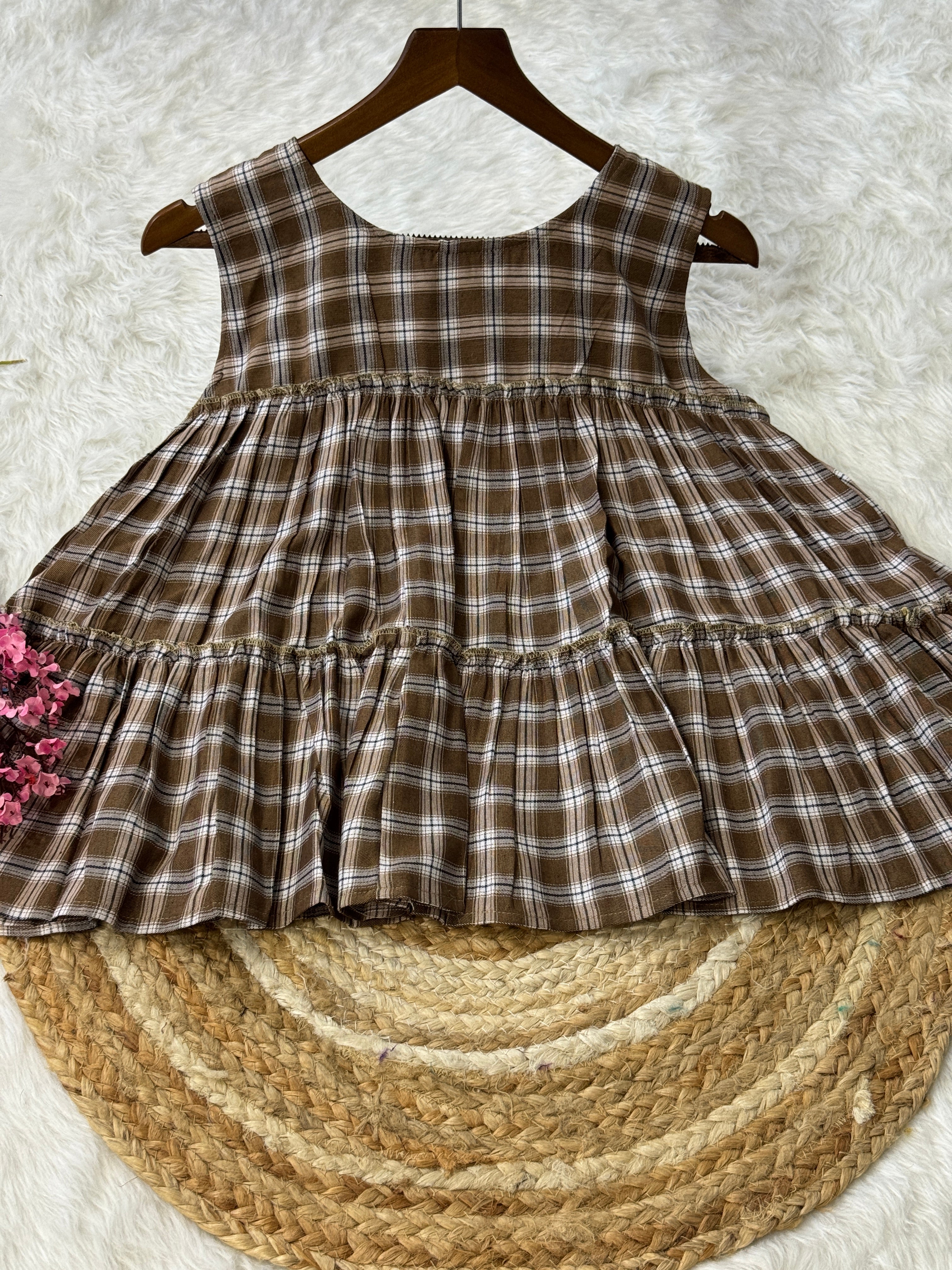 Linen Cotton Chex Top-bottom Set