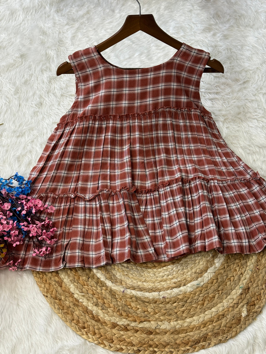 Linen Cotton Chex Top-bottom Set