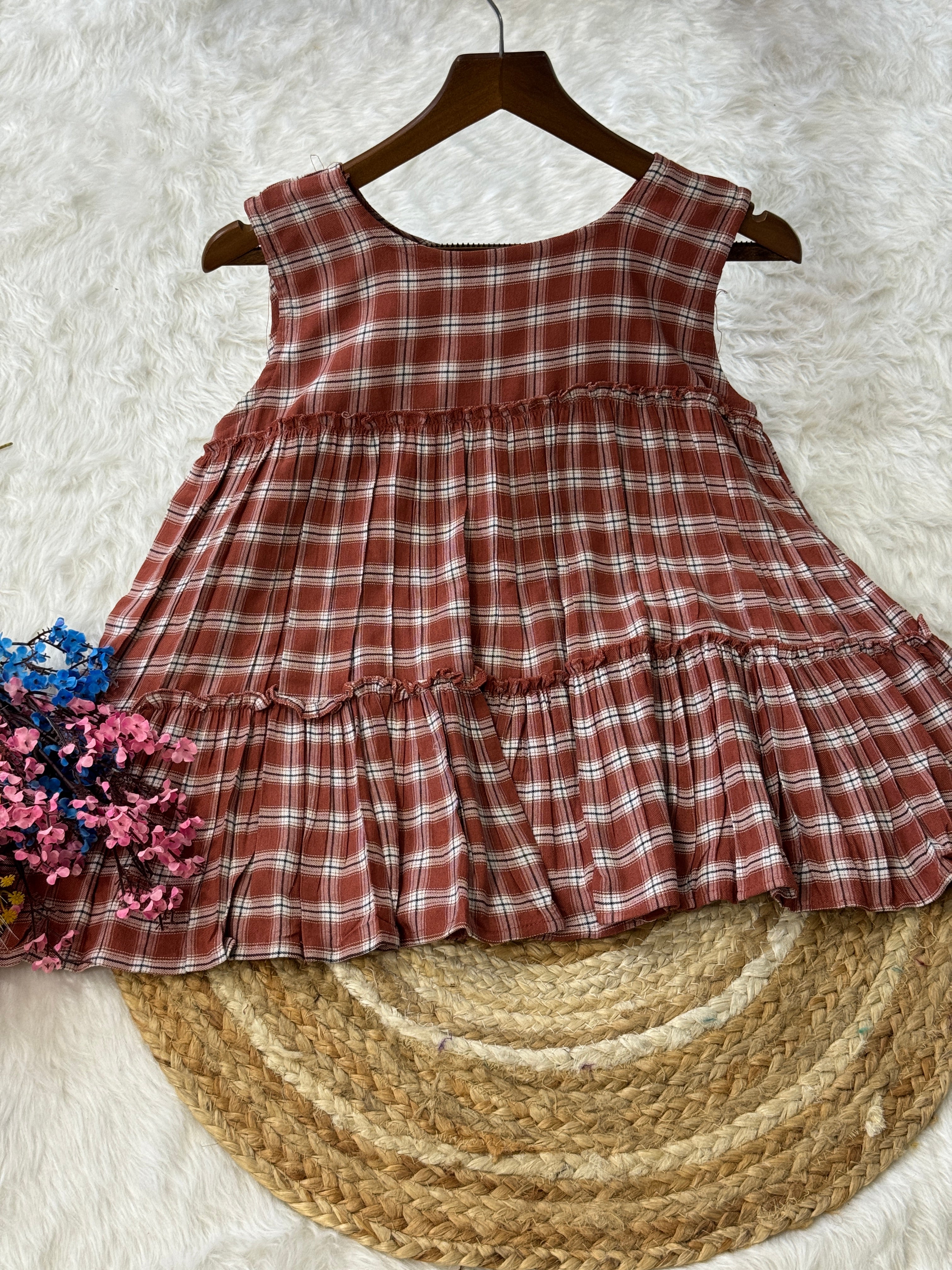 Linen Cotton Chex Top-bottom Set