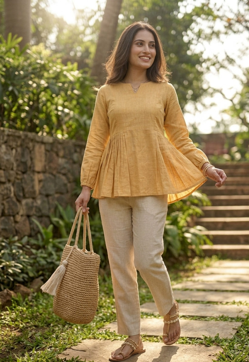 Linen Cotton Summer Wear Top-Pant