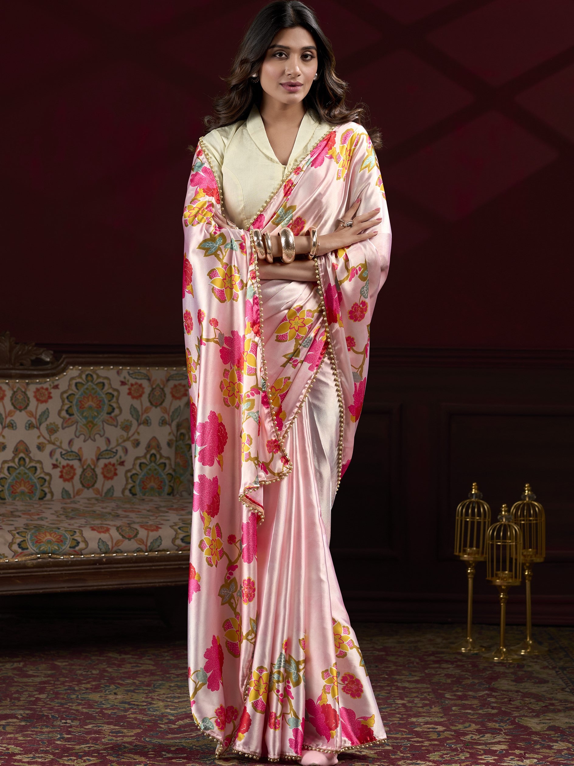 Satin Silk Printed Saree For Women
