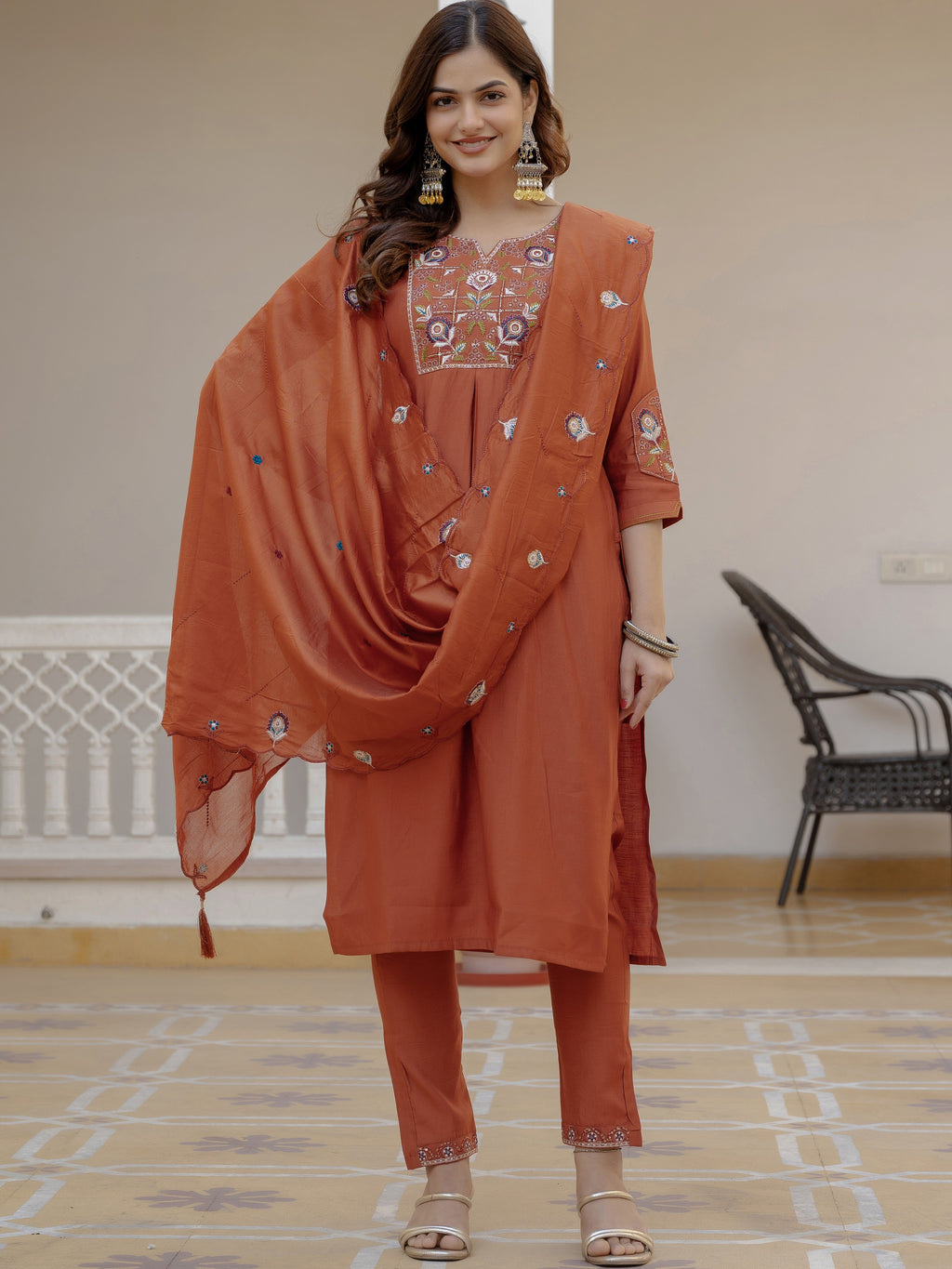 Pure Viscose Multi Embroidered kurti-Pant With Dupatta