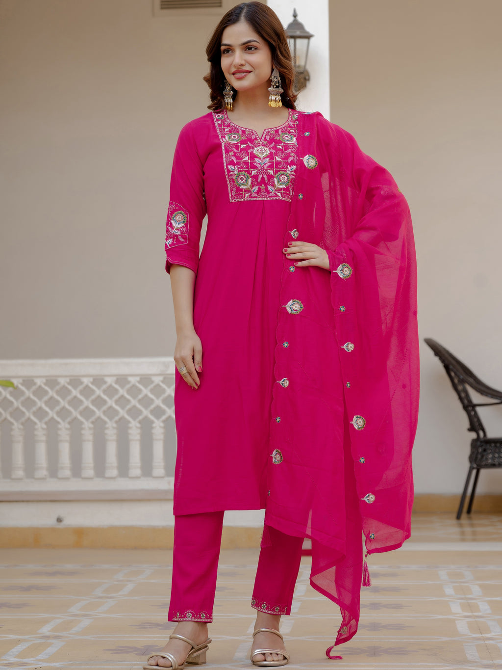 Pure Viscose Multi Embroidered kurti-Pant With Dupatta