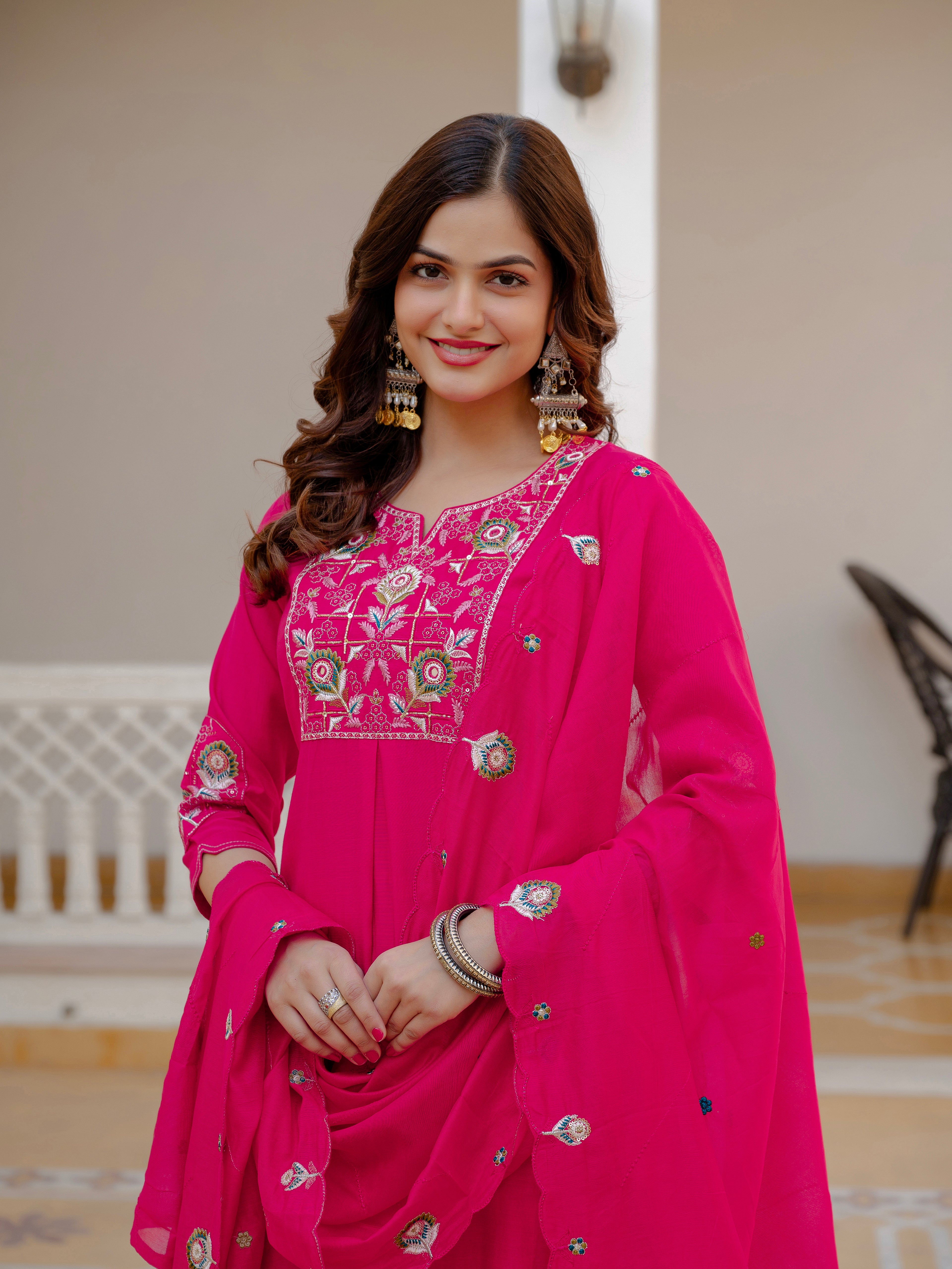 Pure Viscose Multi Embroidered kurti-Pant With Dupatta