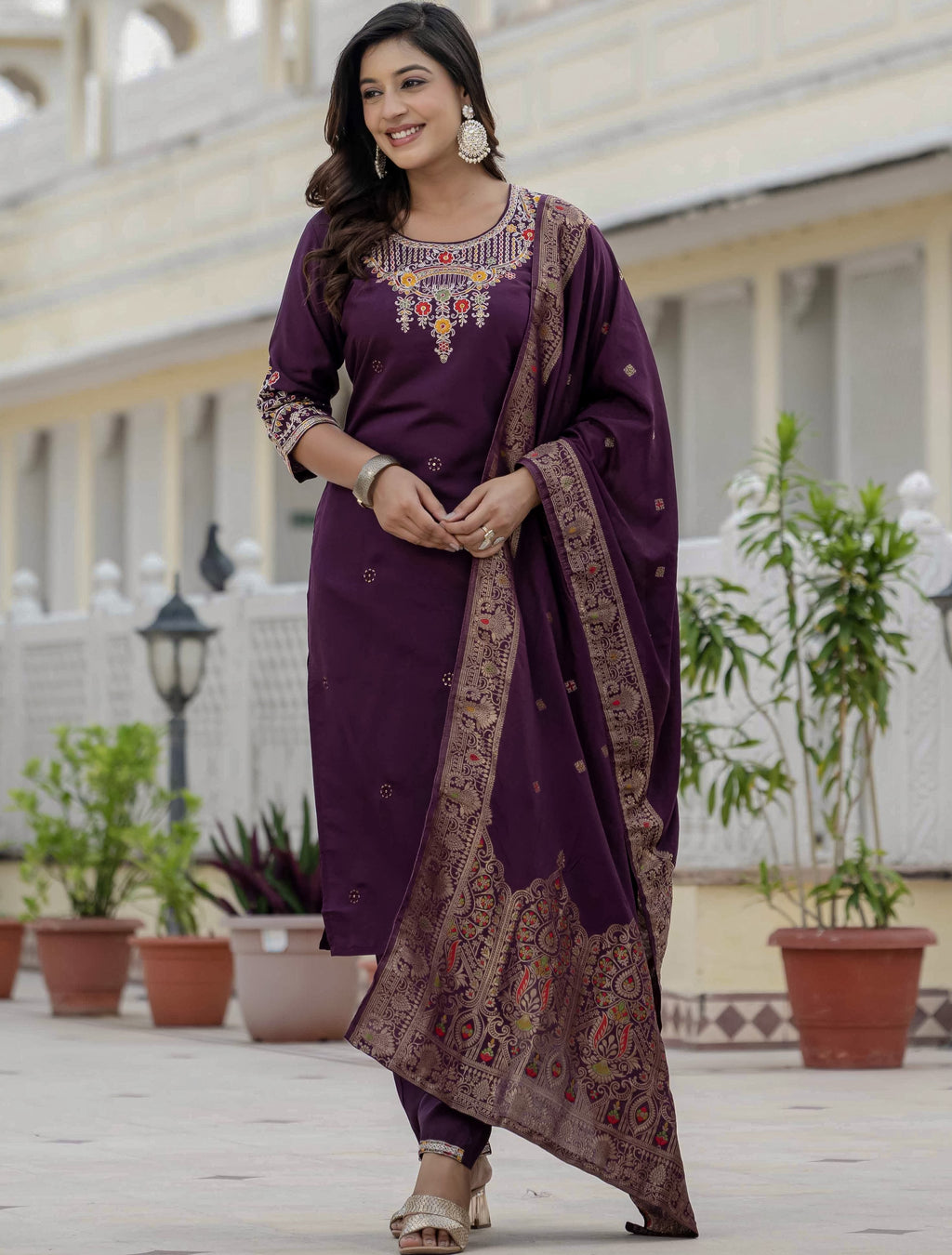 Roman Silk Top Bottom Set For Women