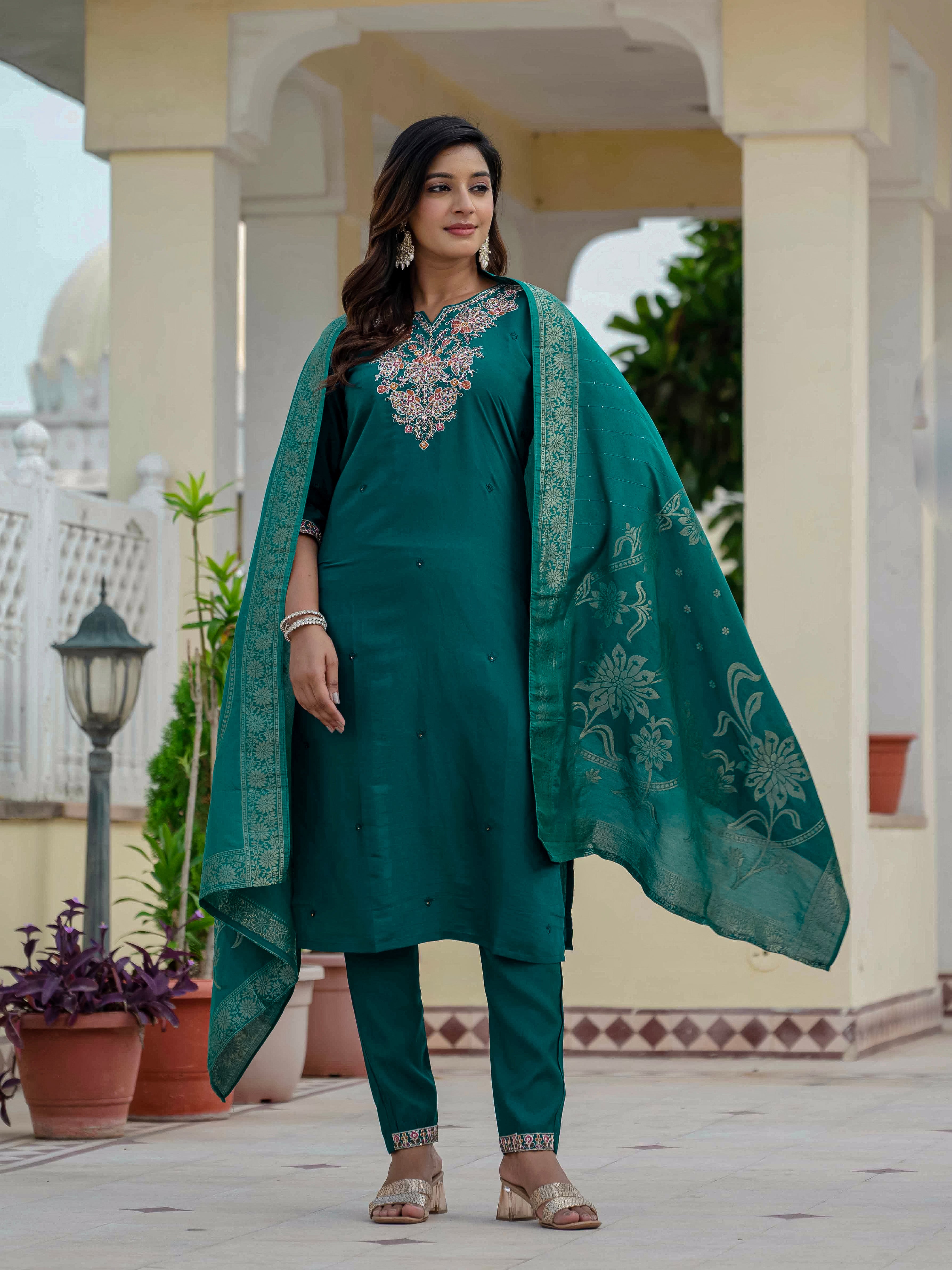 Roman Silk Top Bottom Set For Women