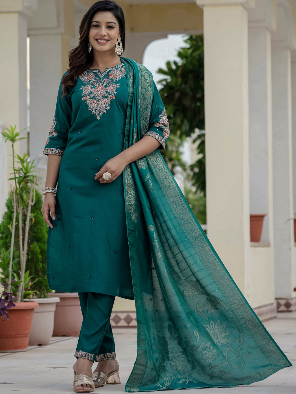 Roman Silk Top Bottom Set For Women