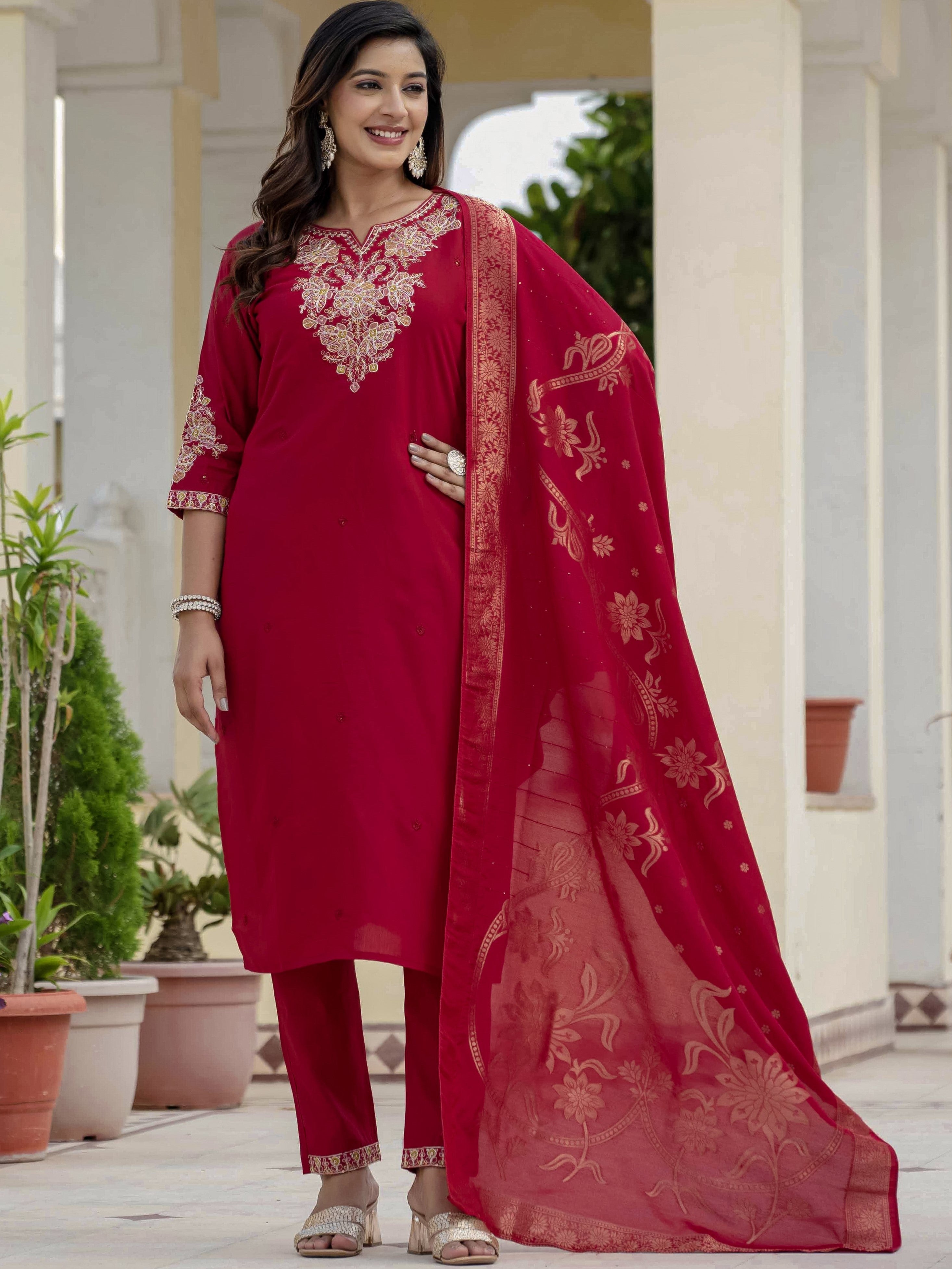 Roman Silk Top Bottom Set For Women