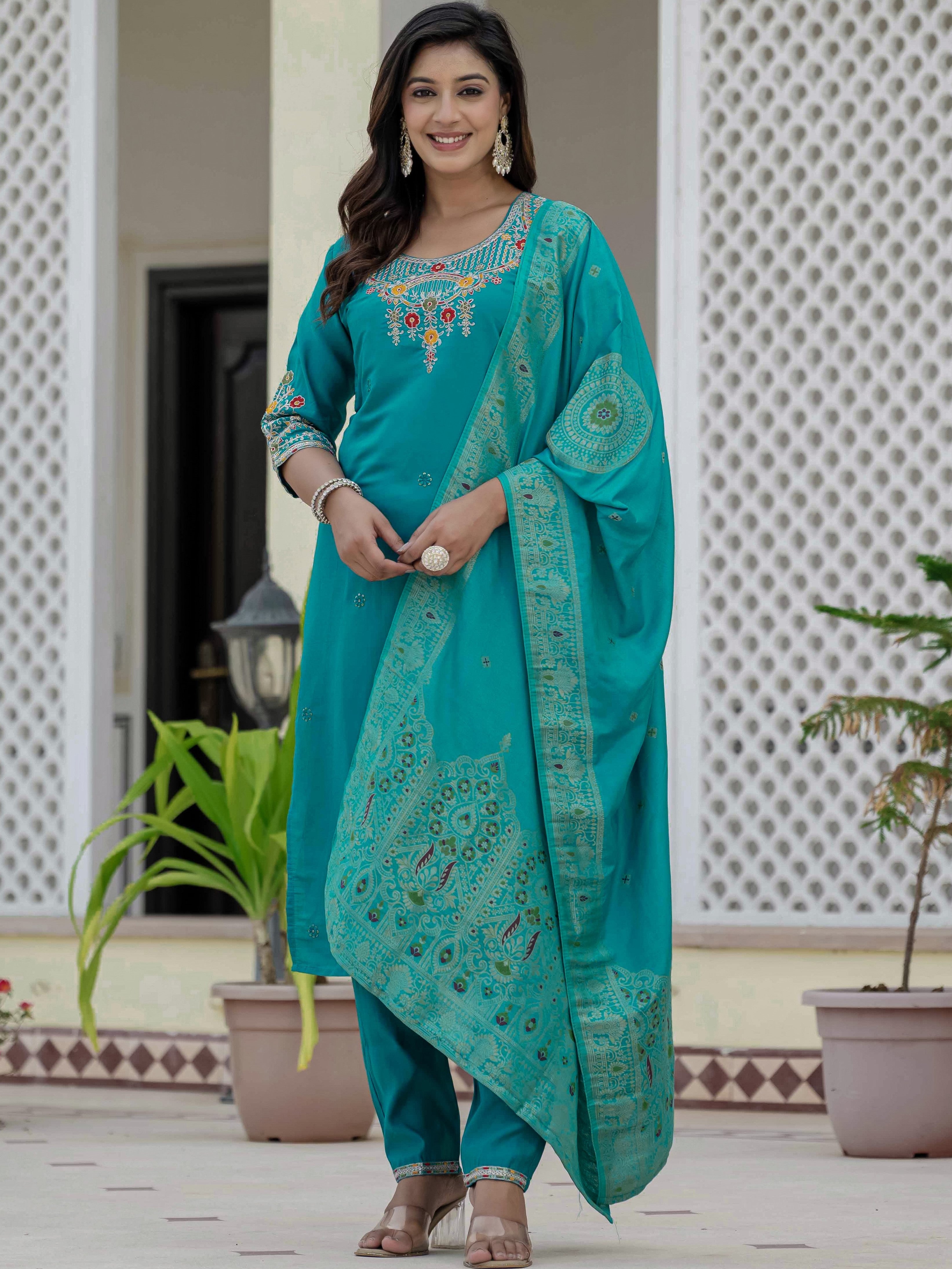 Roman Silk Top Bottom Set For Women