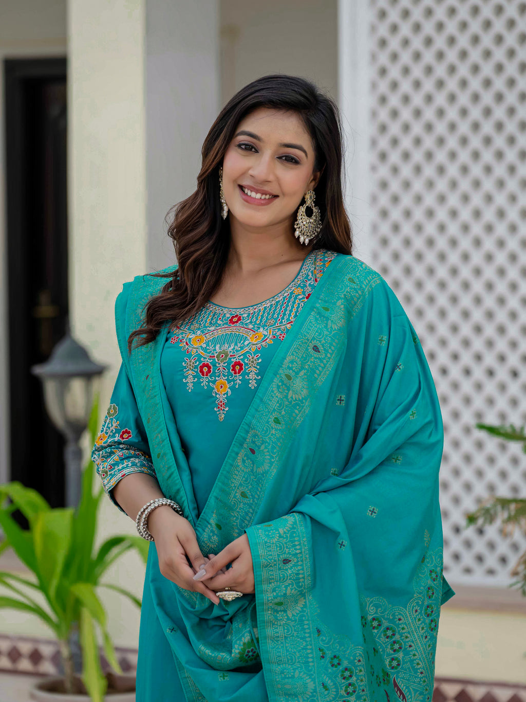 Roman Silk Top Bottom Set For Women