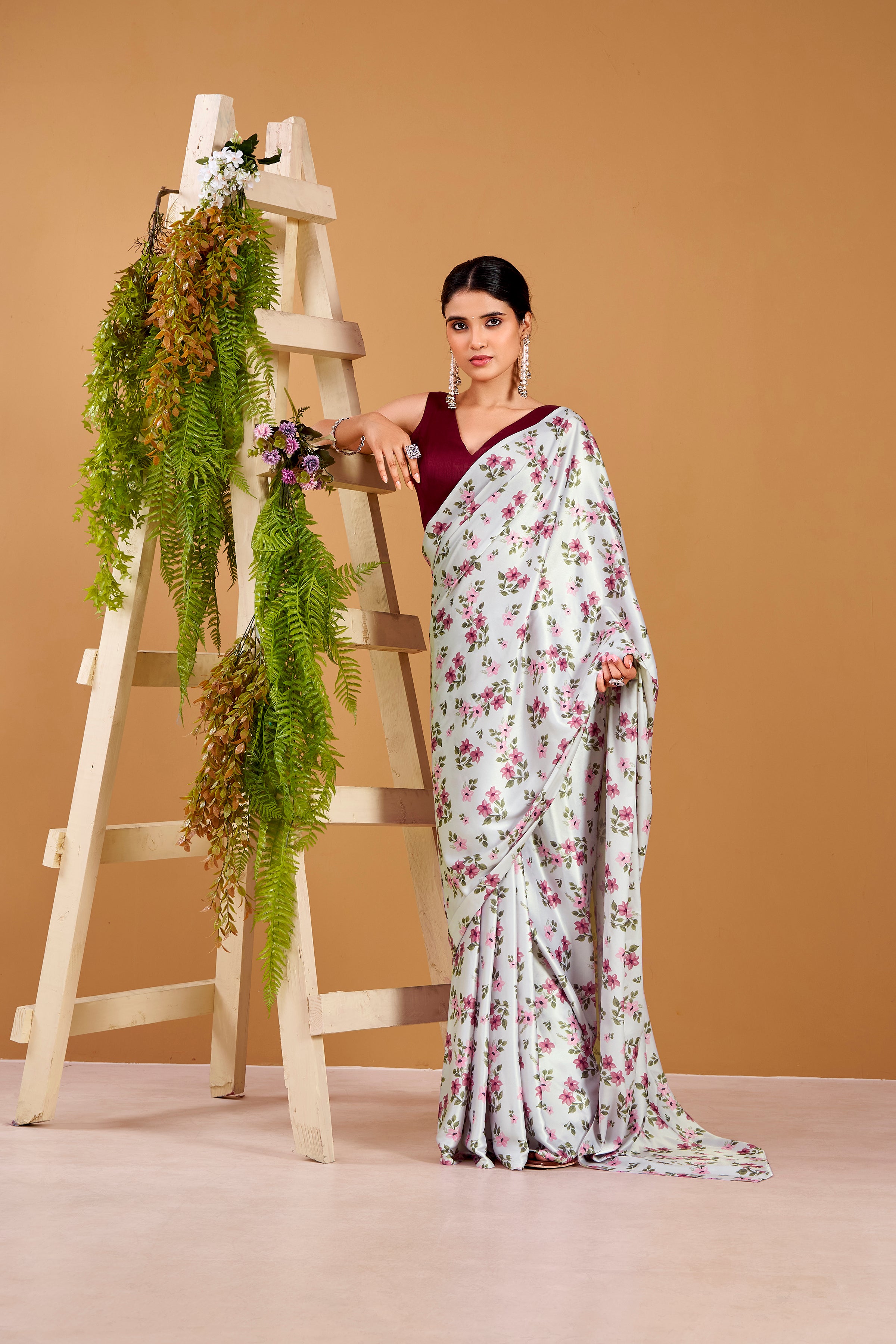 Satin Silk Floral Printed Saree