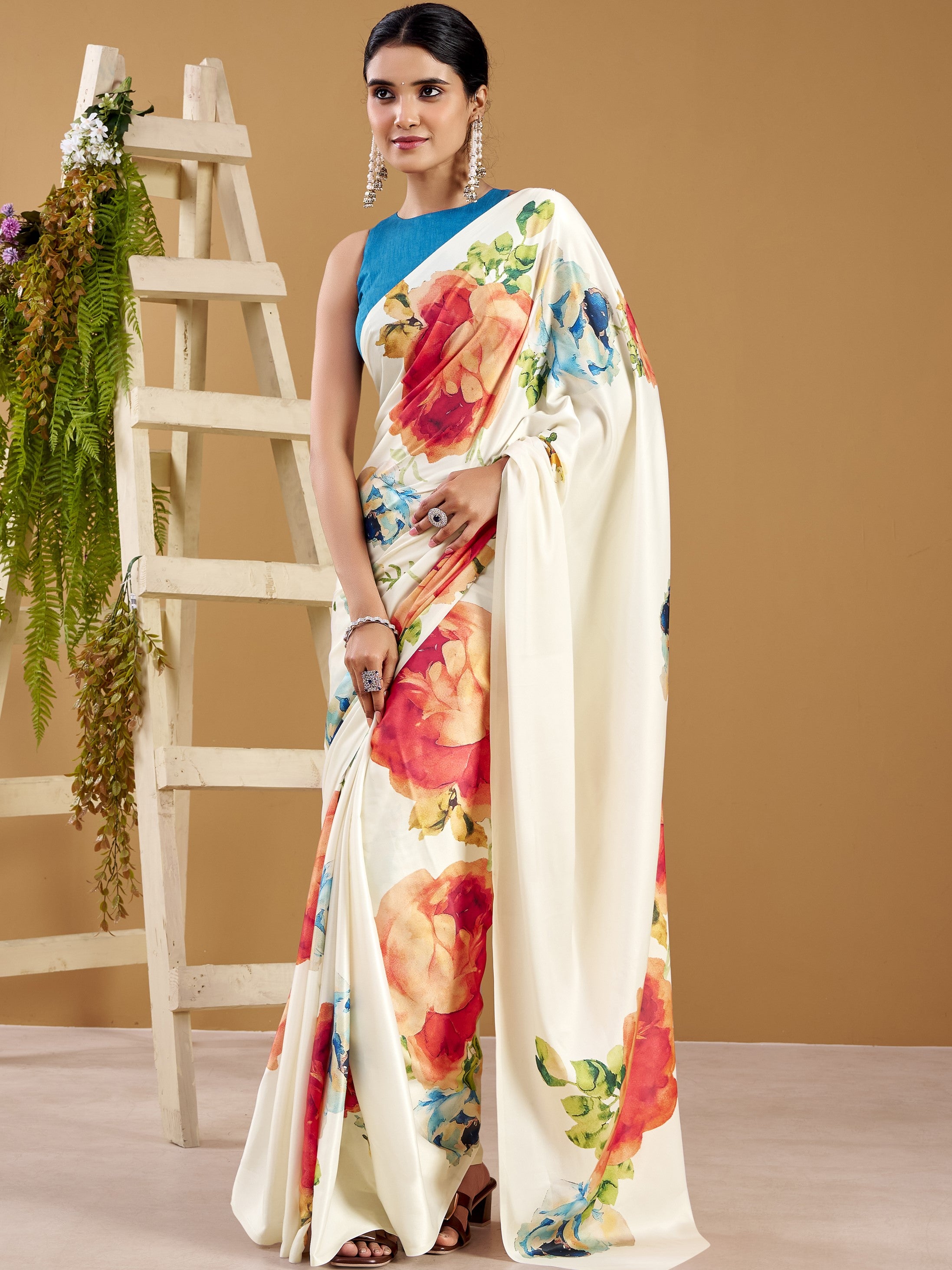 Satin Silk Floral Printed Saree
