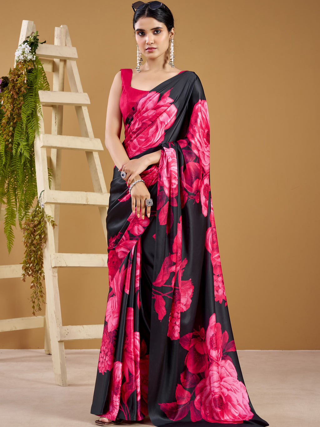 Satin Silk Floral Printed Saree