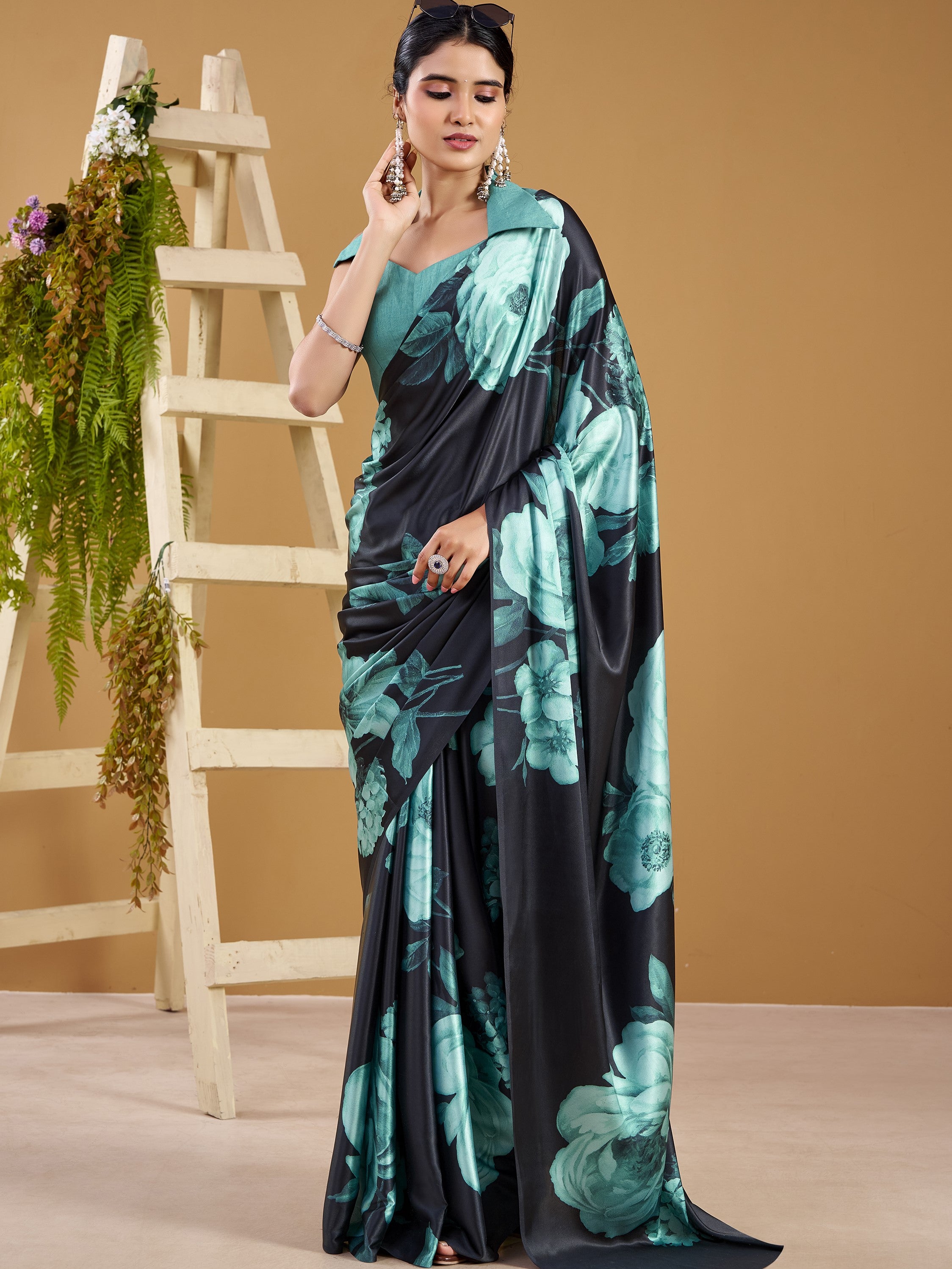 Satin Silk Floral Printed Saree
