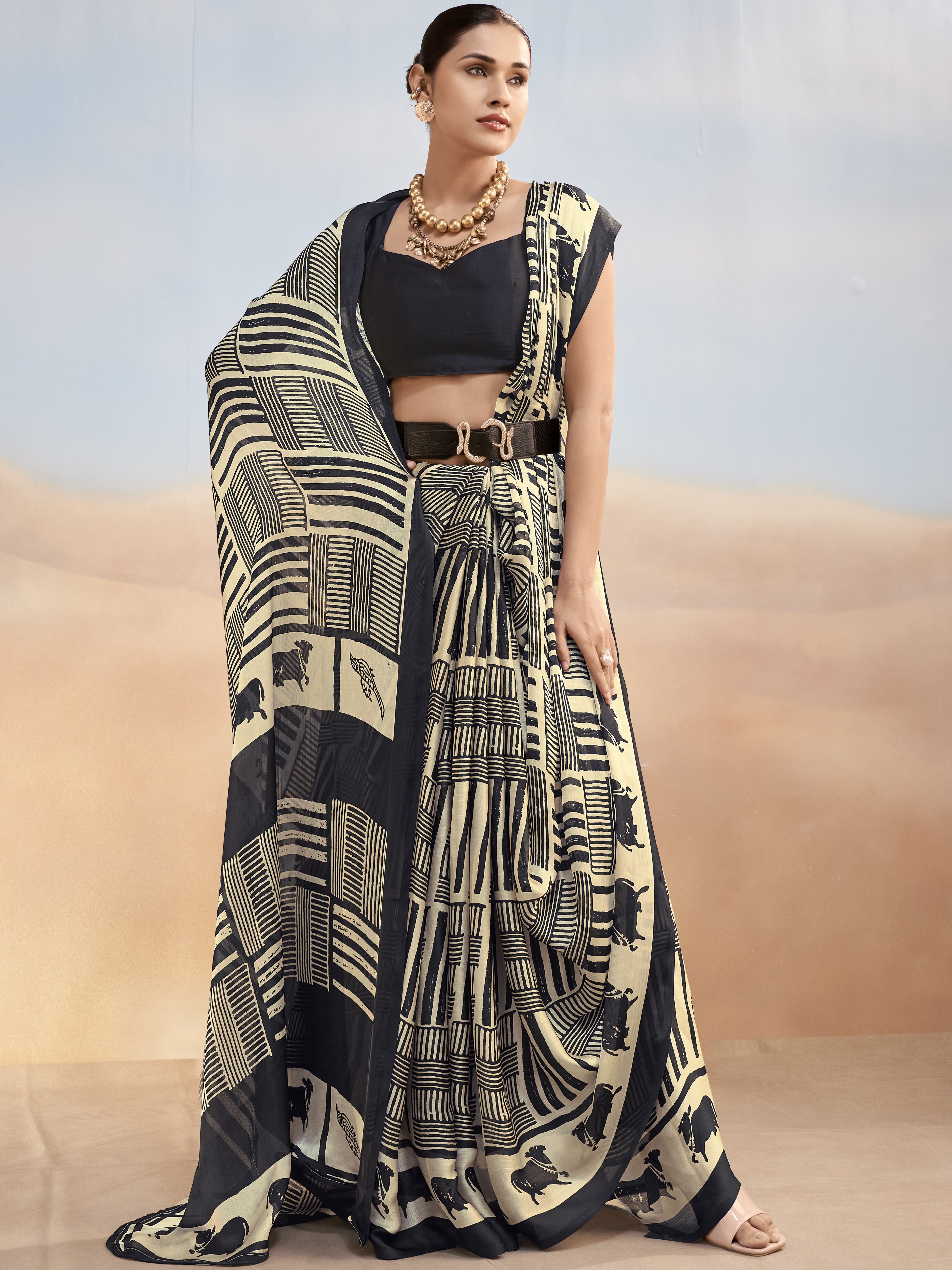 Satin Chiffon Printed Saree