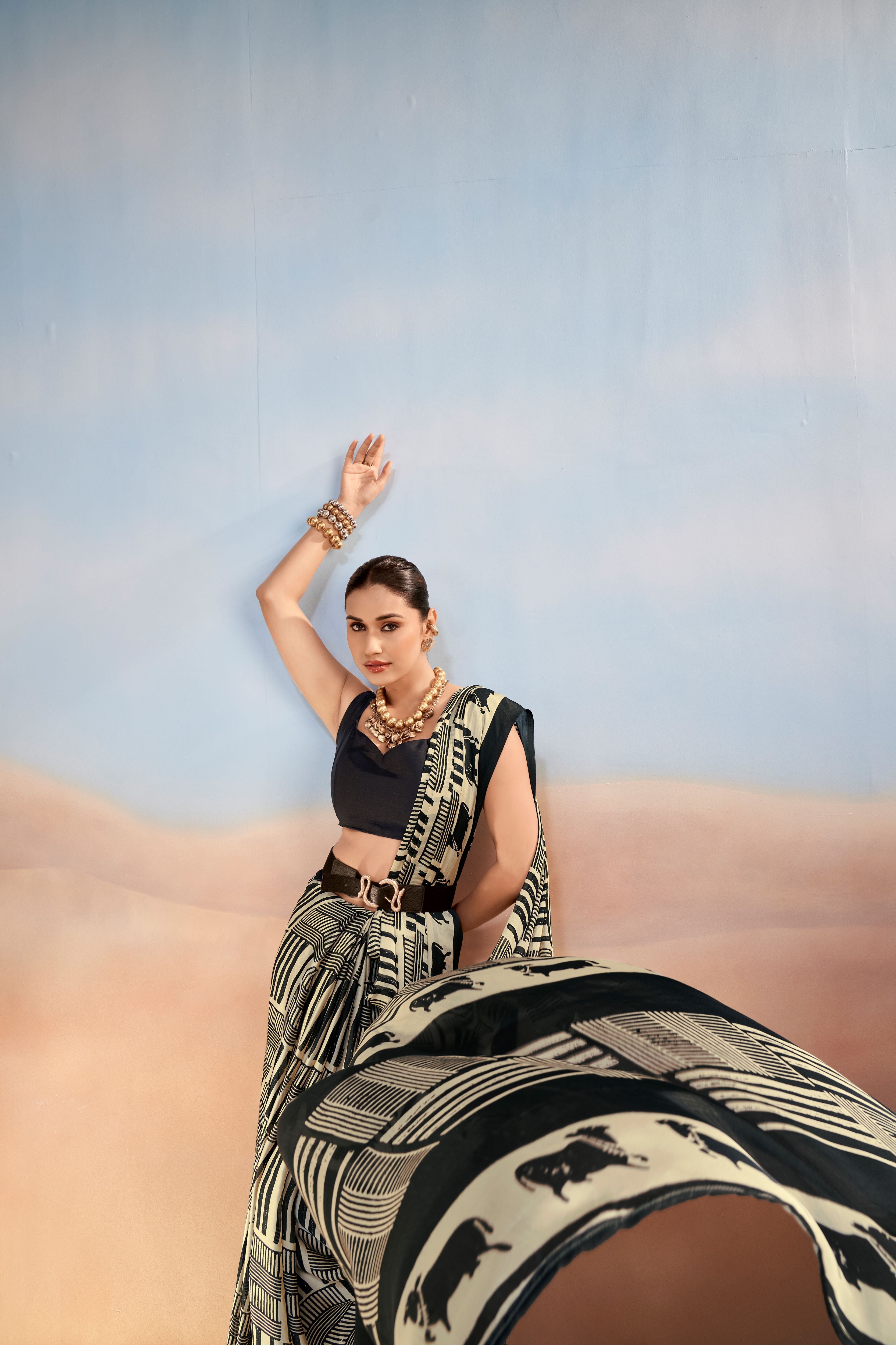 Satin Chiffon Printed Saree