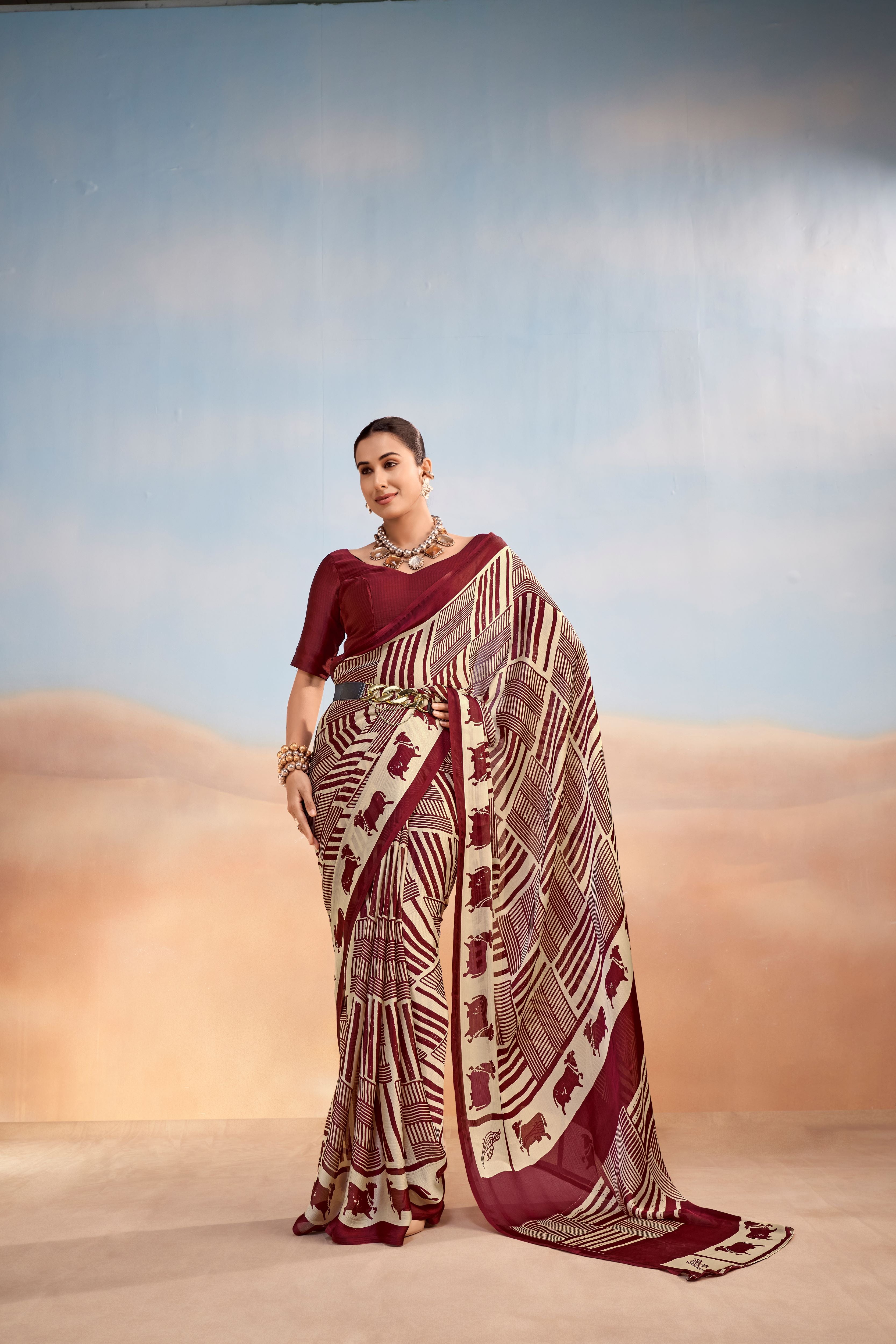 Satin Chiffon Printed Saree