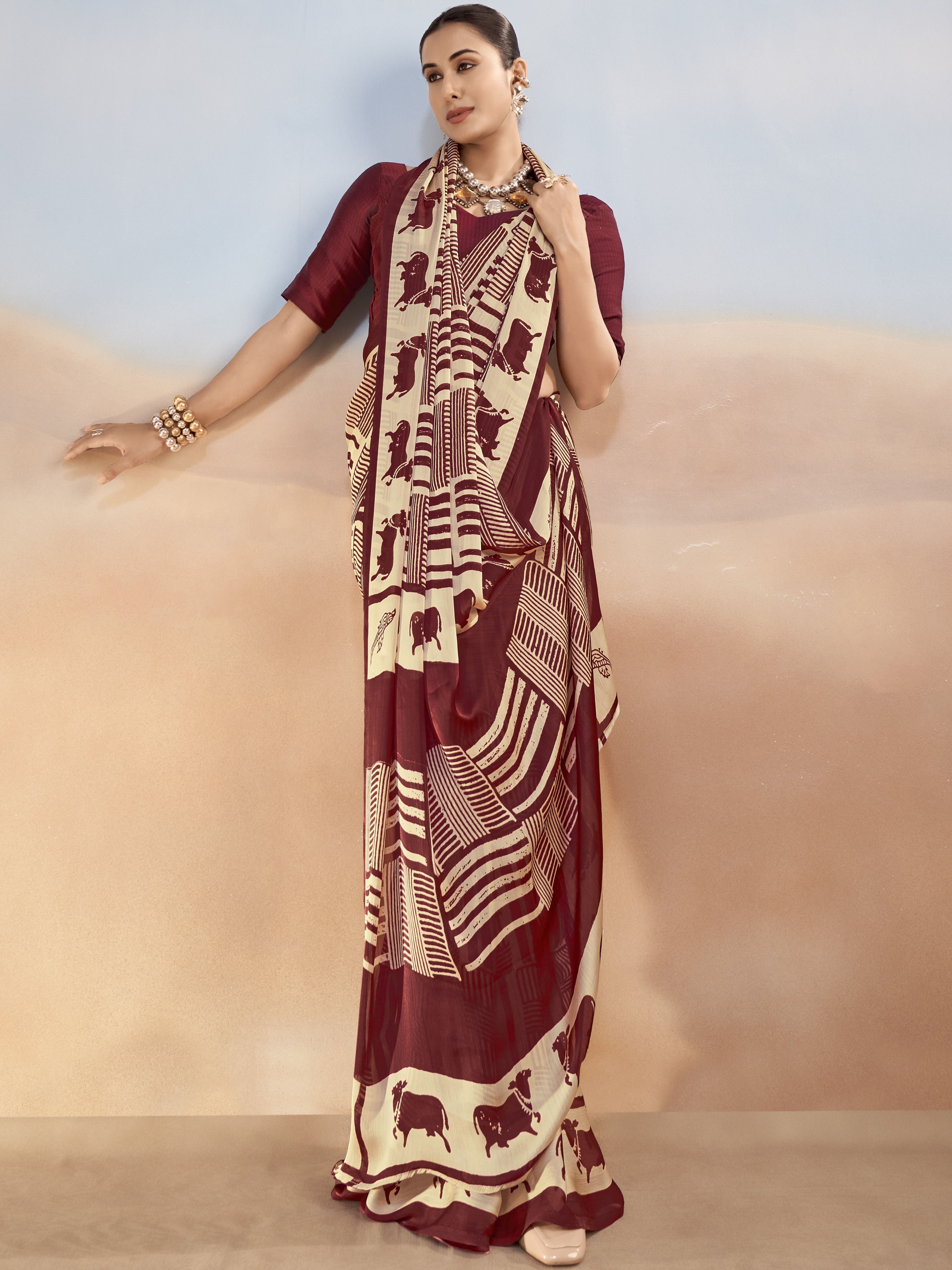 Satin Chiffon Printed Saree