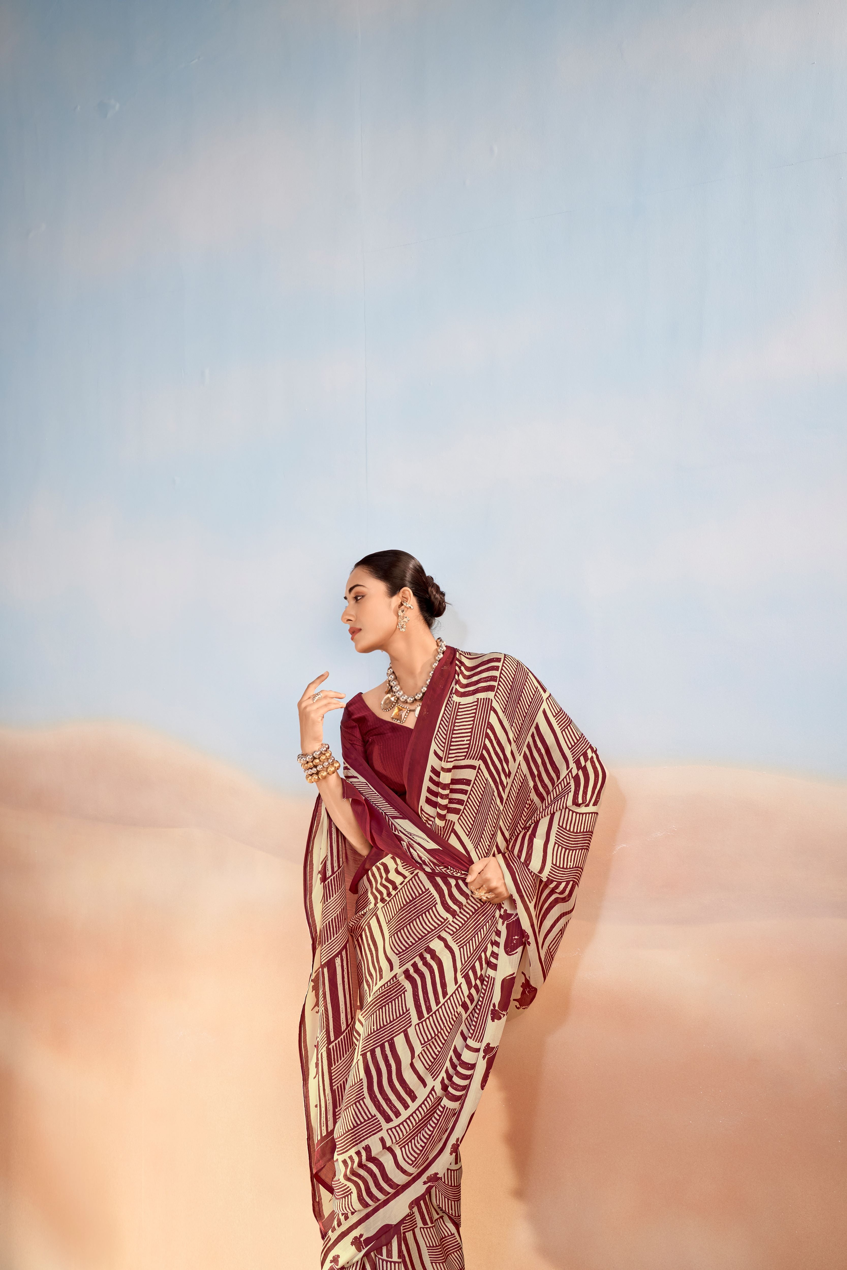 Satin Chiffon Printed Saree