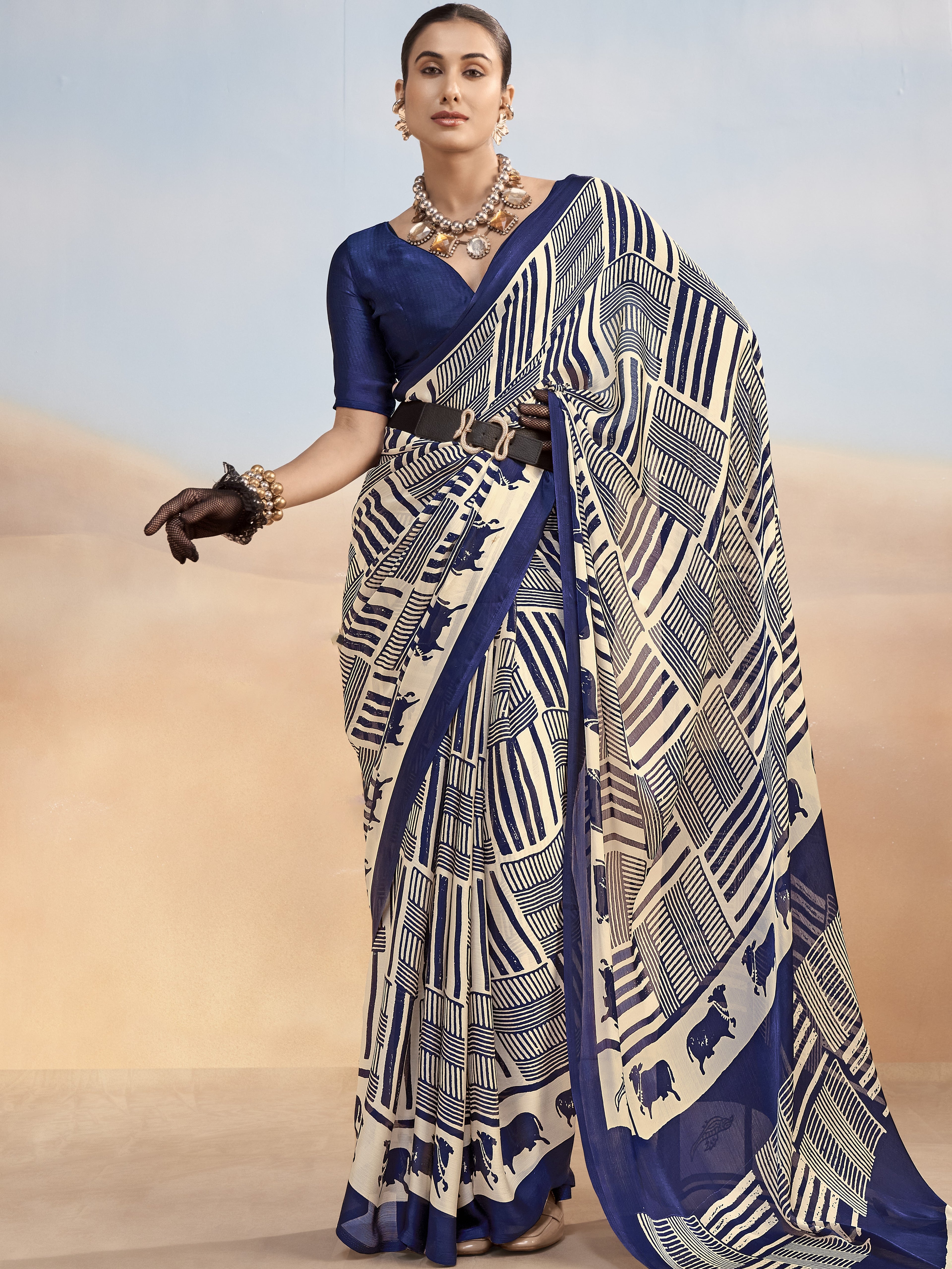 Satin Chiffon Printed Saree
