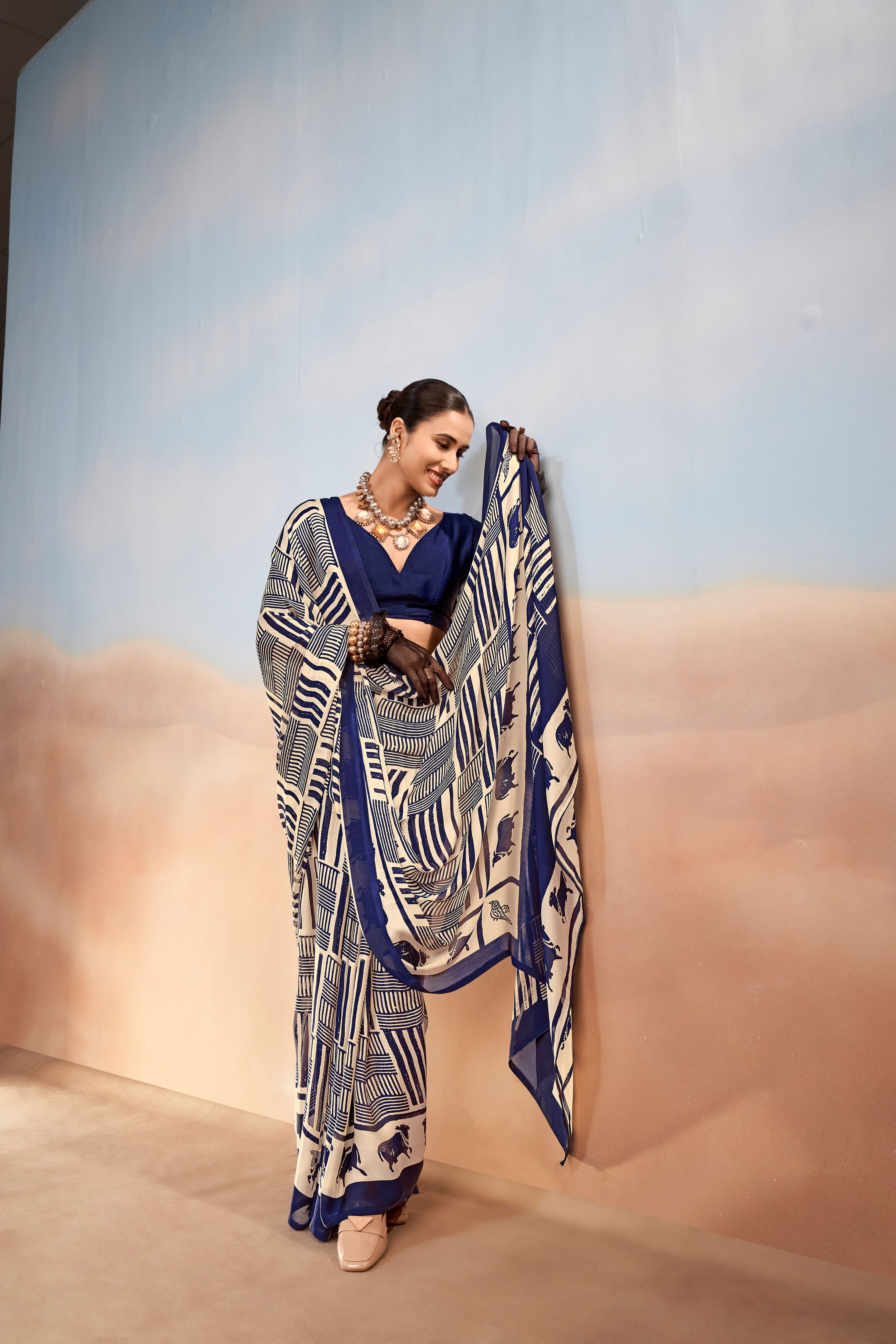 Satin Chiffon Printed Saree