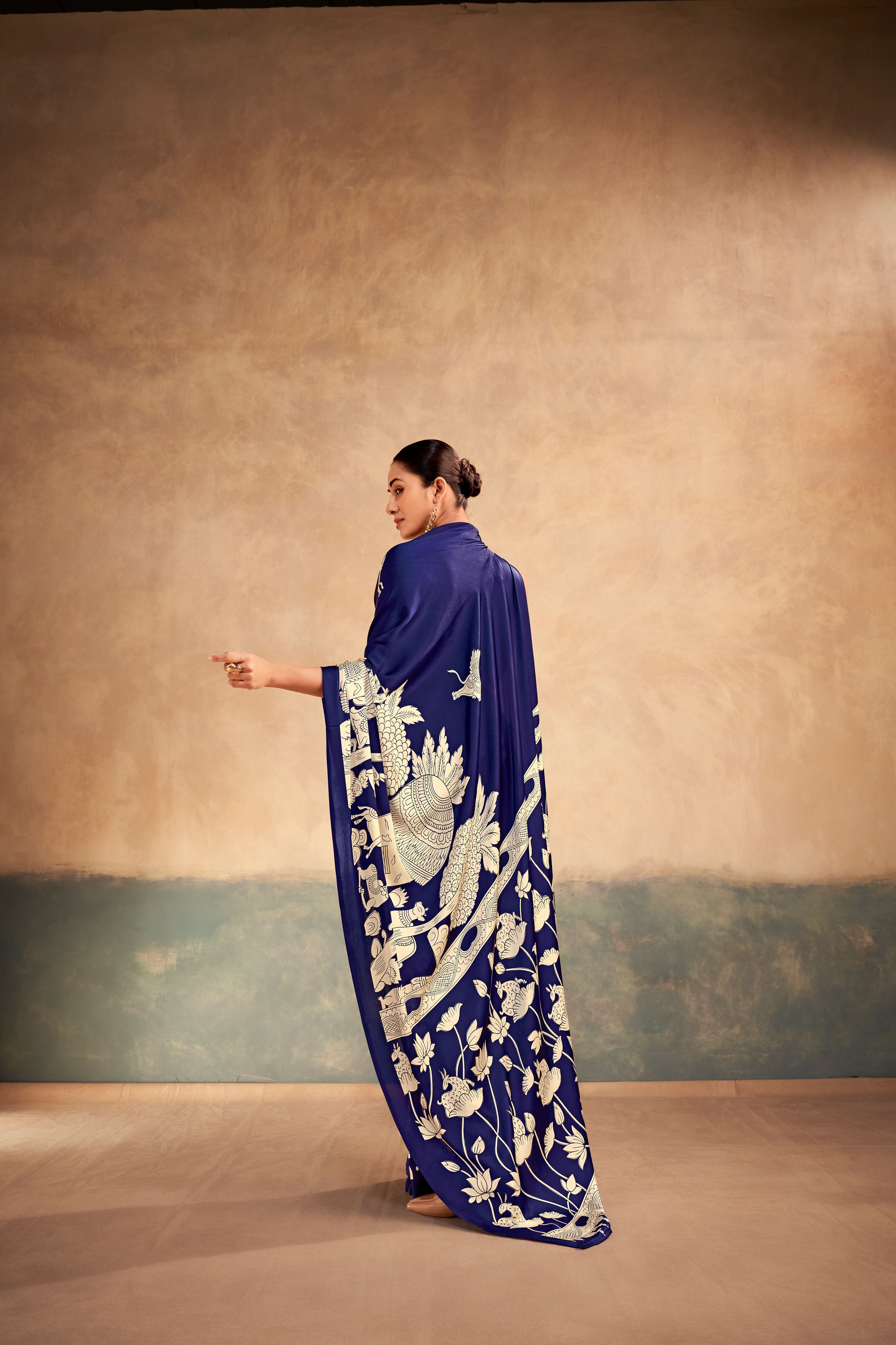 Satin Silk Kalamkari Printed Saree