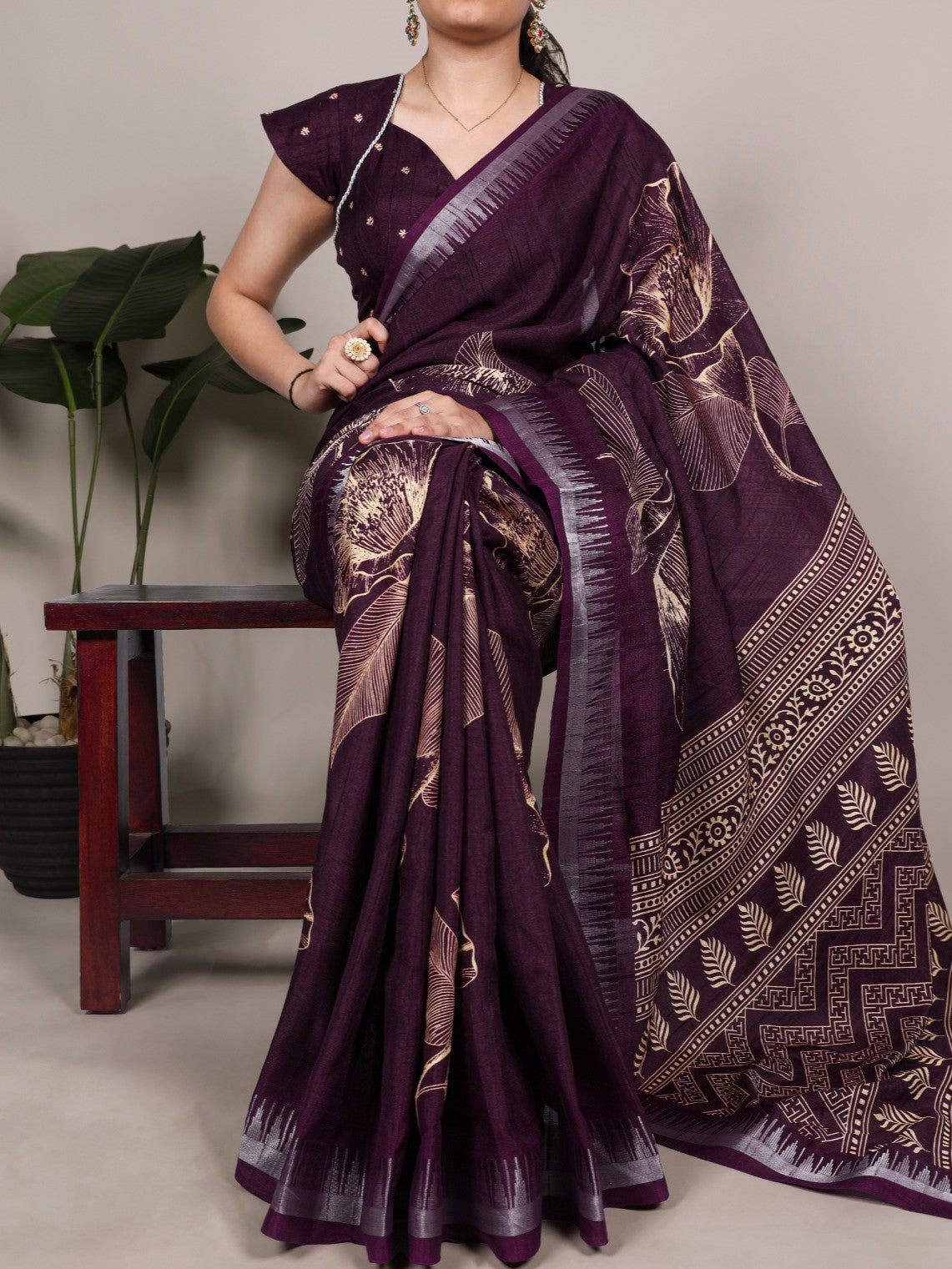 Slub Silk Floral Printed Saree