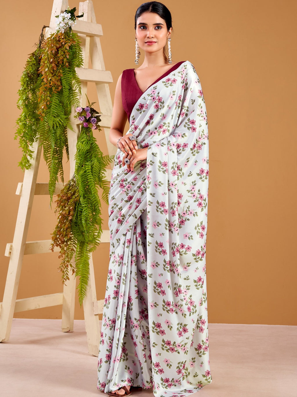 Satin Silk Floral Printed Saree