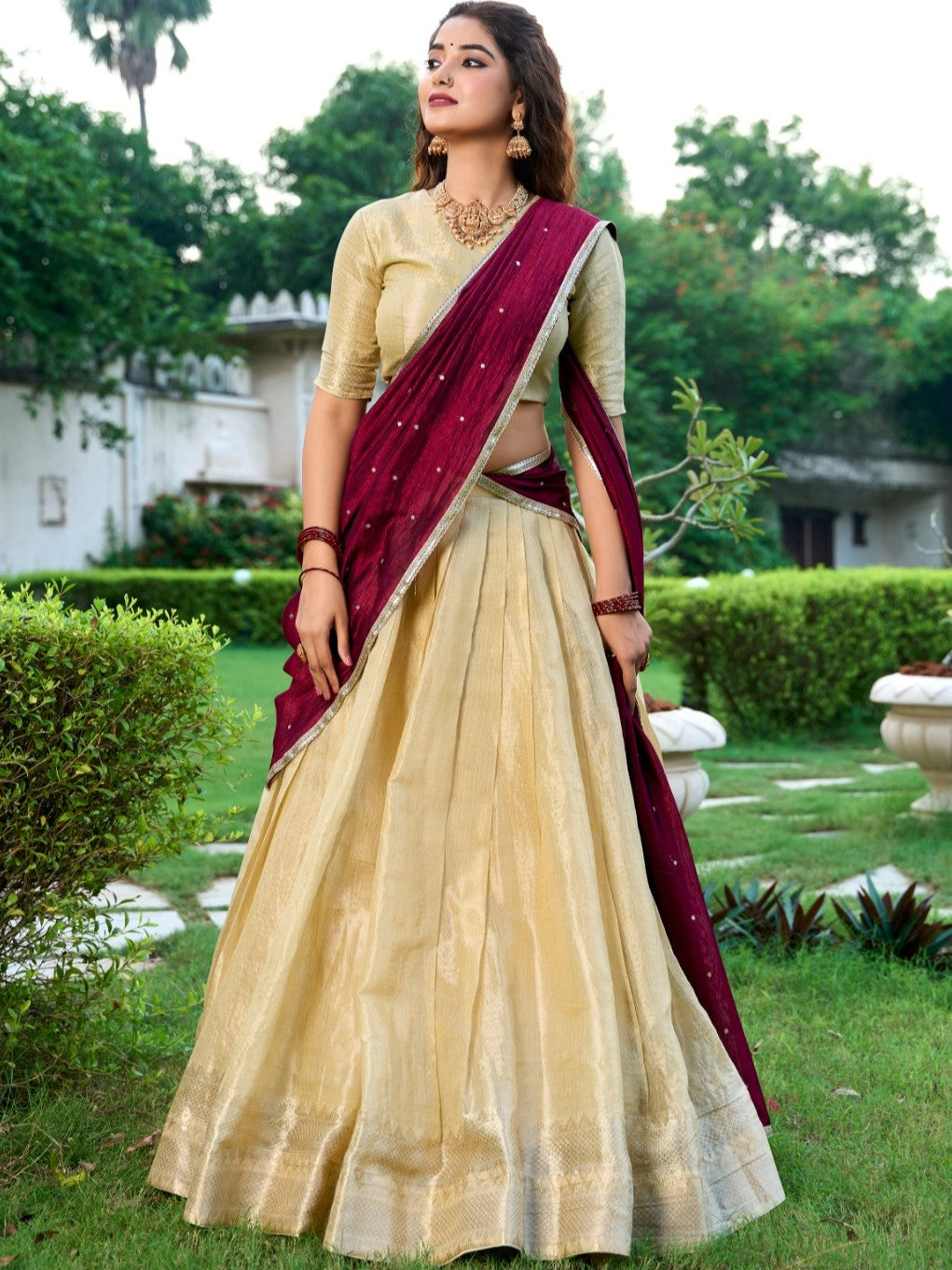 Kanchipuram Zari Weaving Lehenga With Vichitra Silk Dupatta