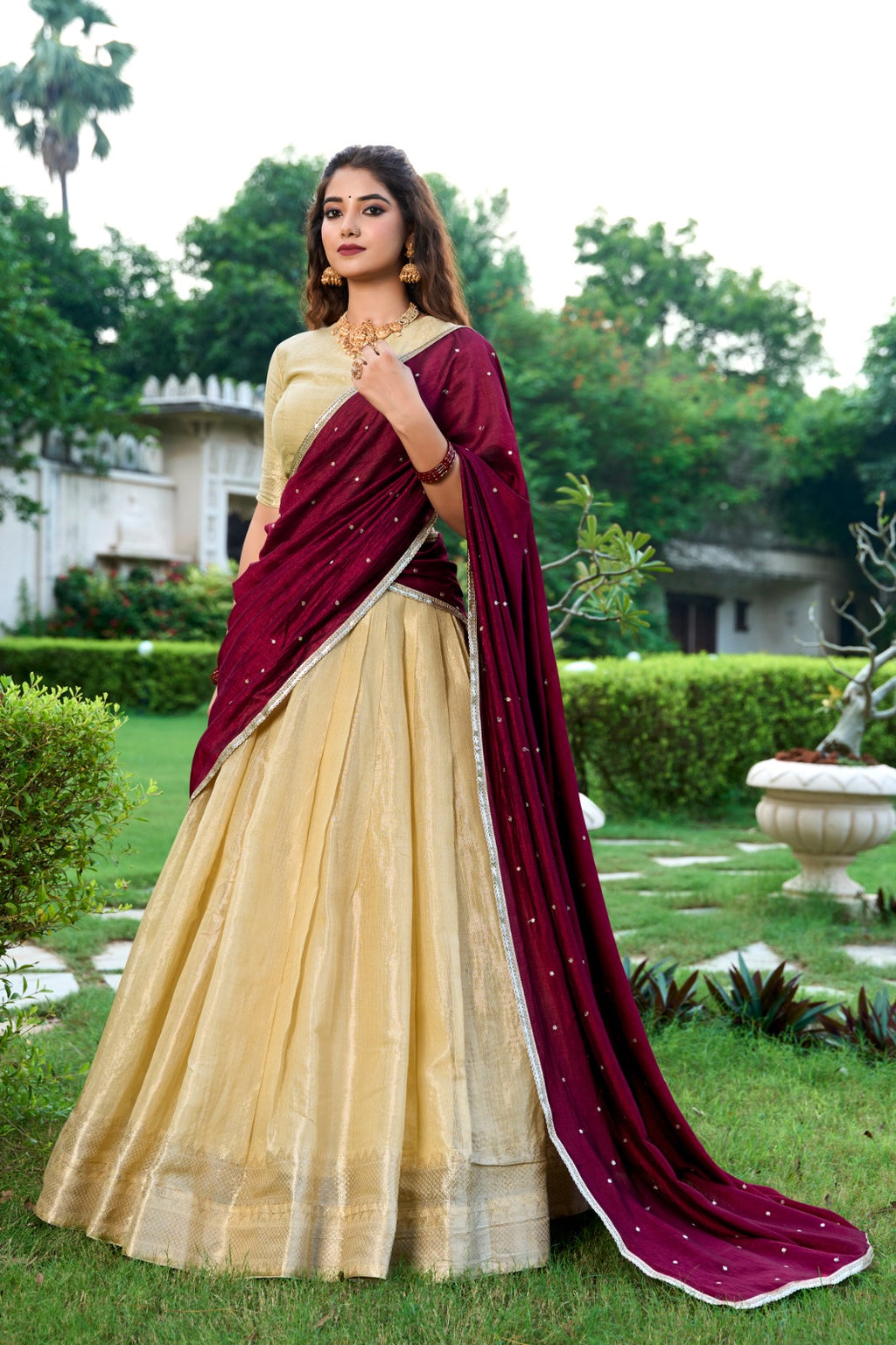 Kanchipuram Zari Weaving Lehenga With Vichitra Silk Dupatta