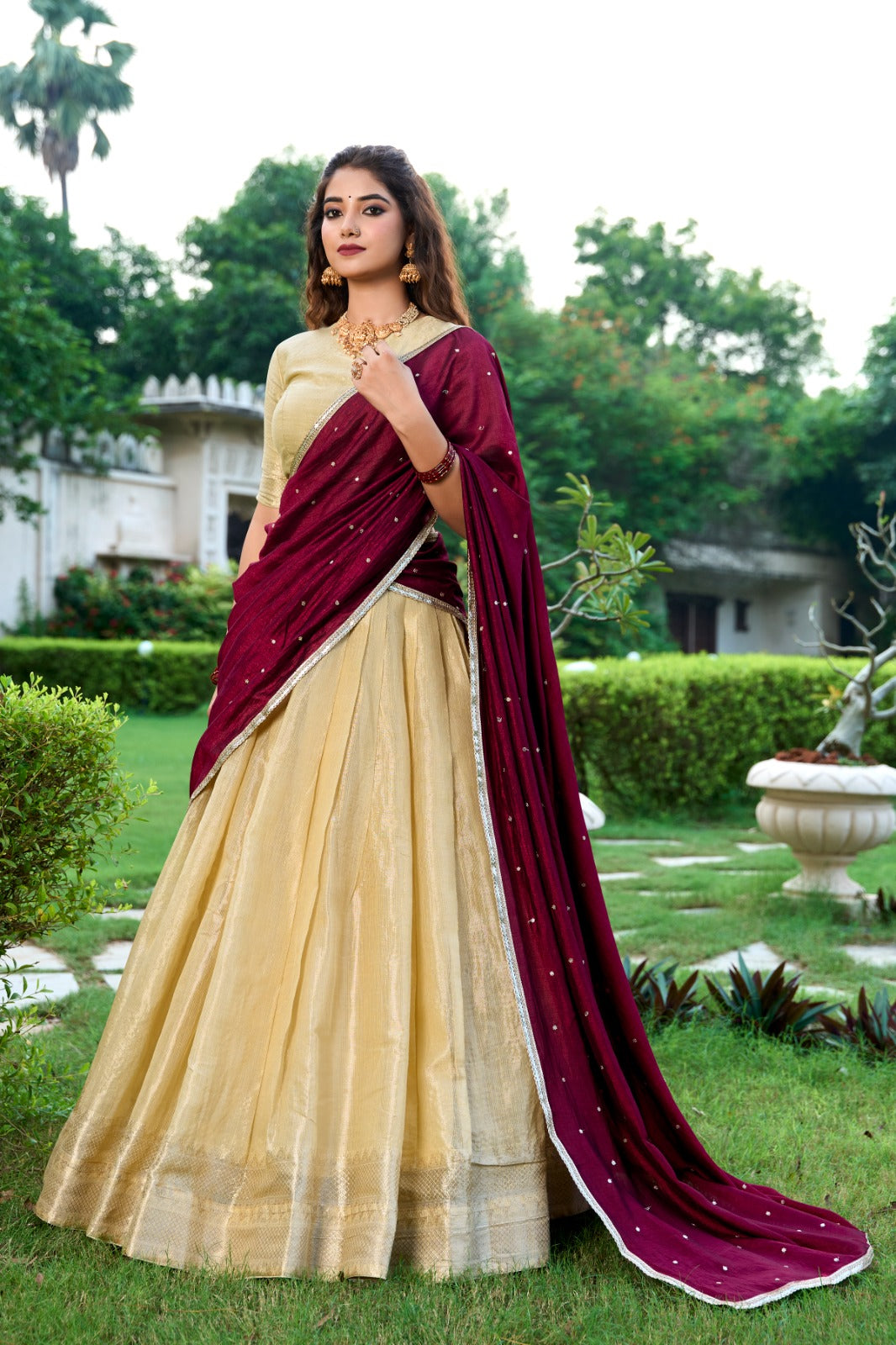 Kanchipuram Zari Weaving Lehenga With Vichitra Silk Dupatta