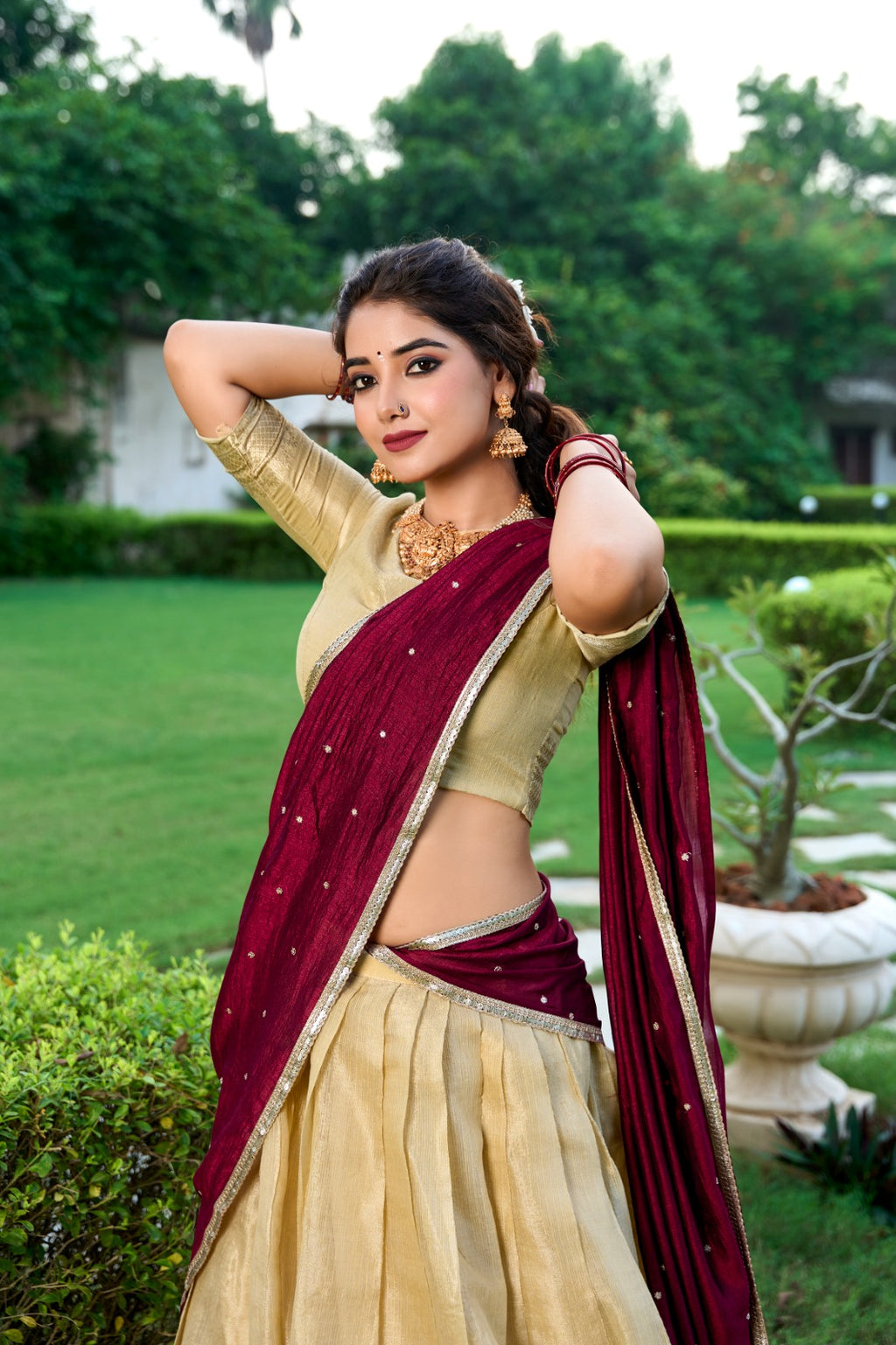Kanchipuram Zari Weaving Lehenga With Vichitra Silk Dupatta