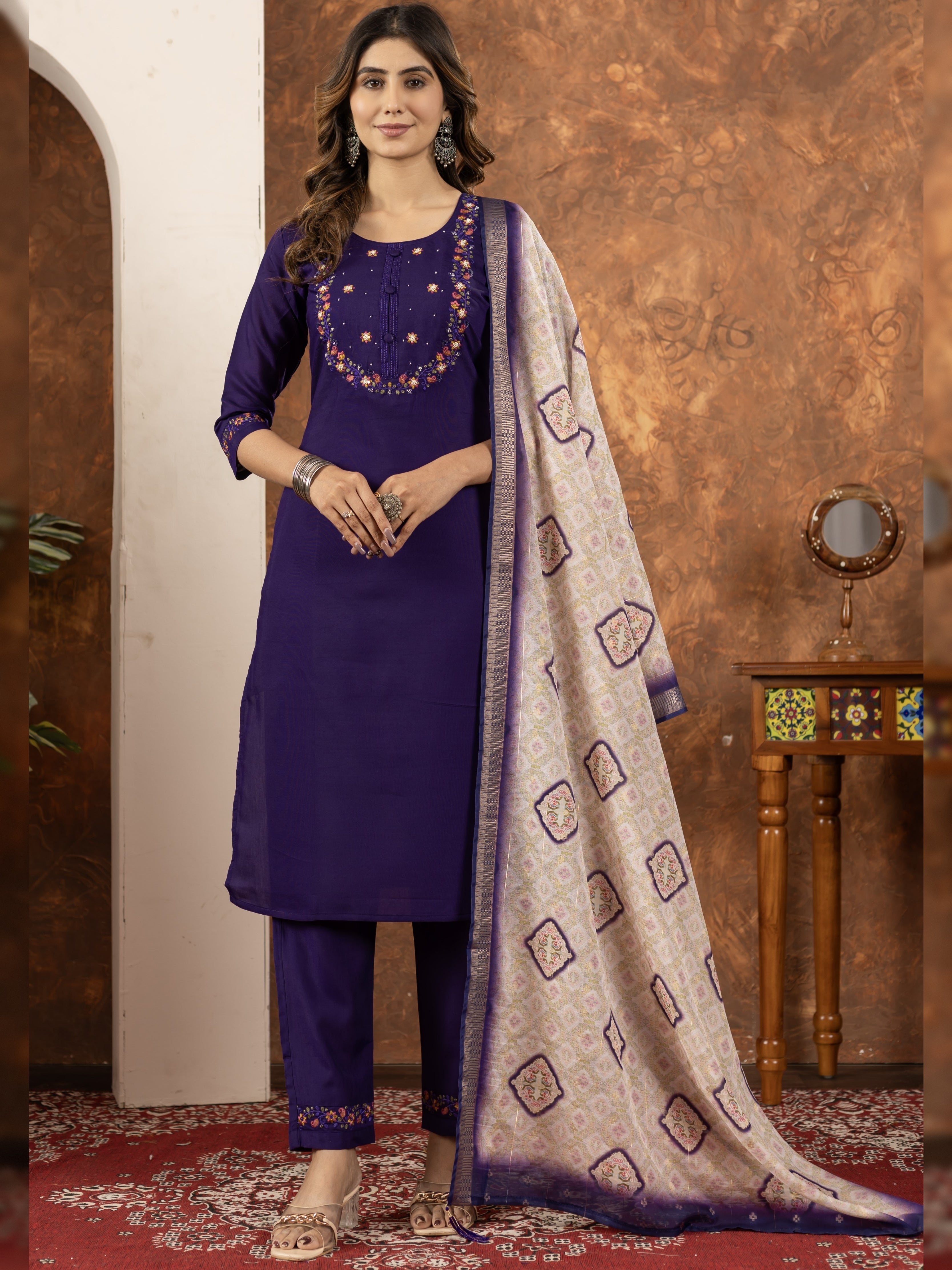 Marina Silk Top Bottom Set For Women