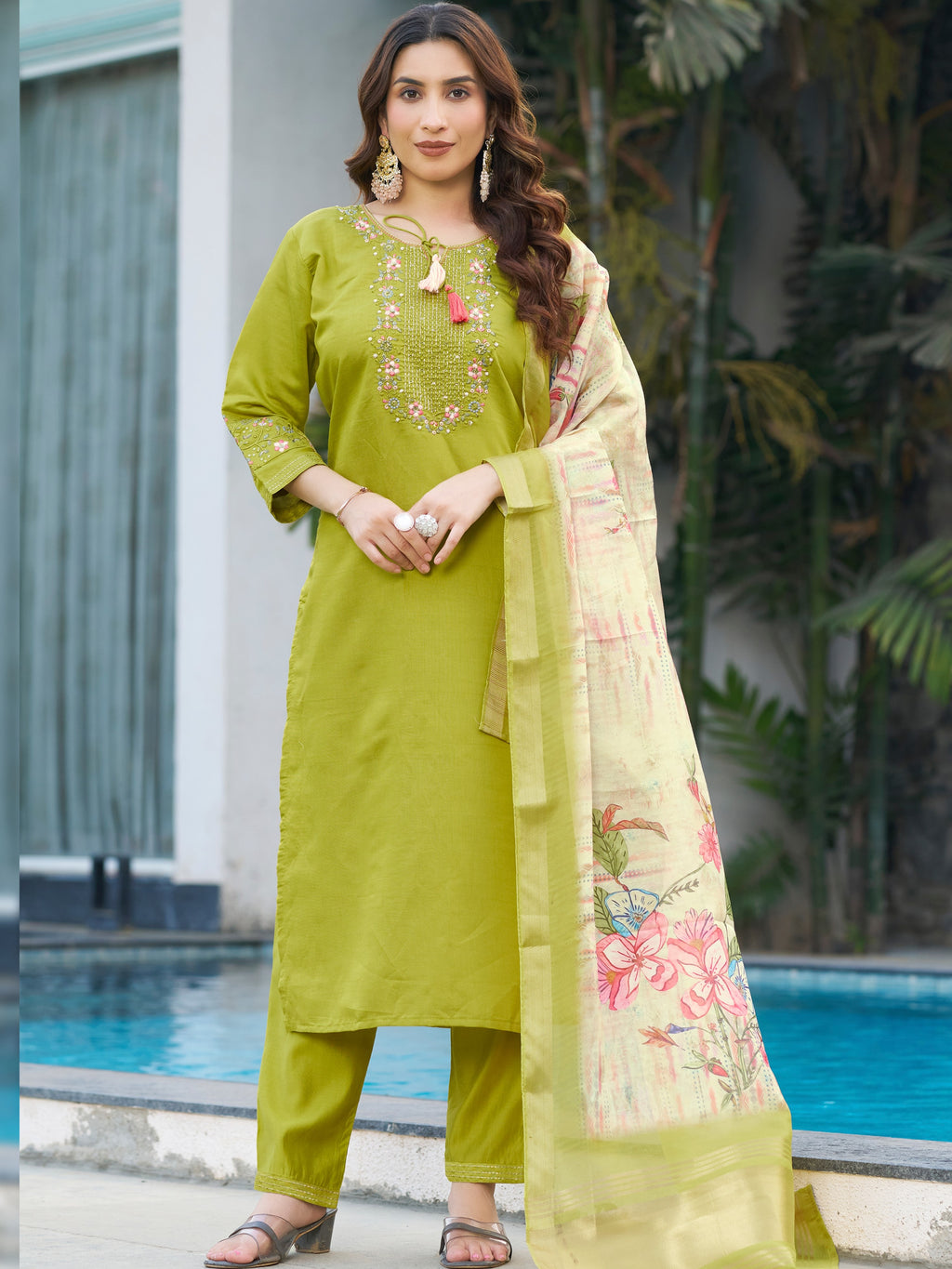 Viscose Silk Top Bottom Set For Women