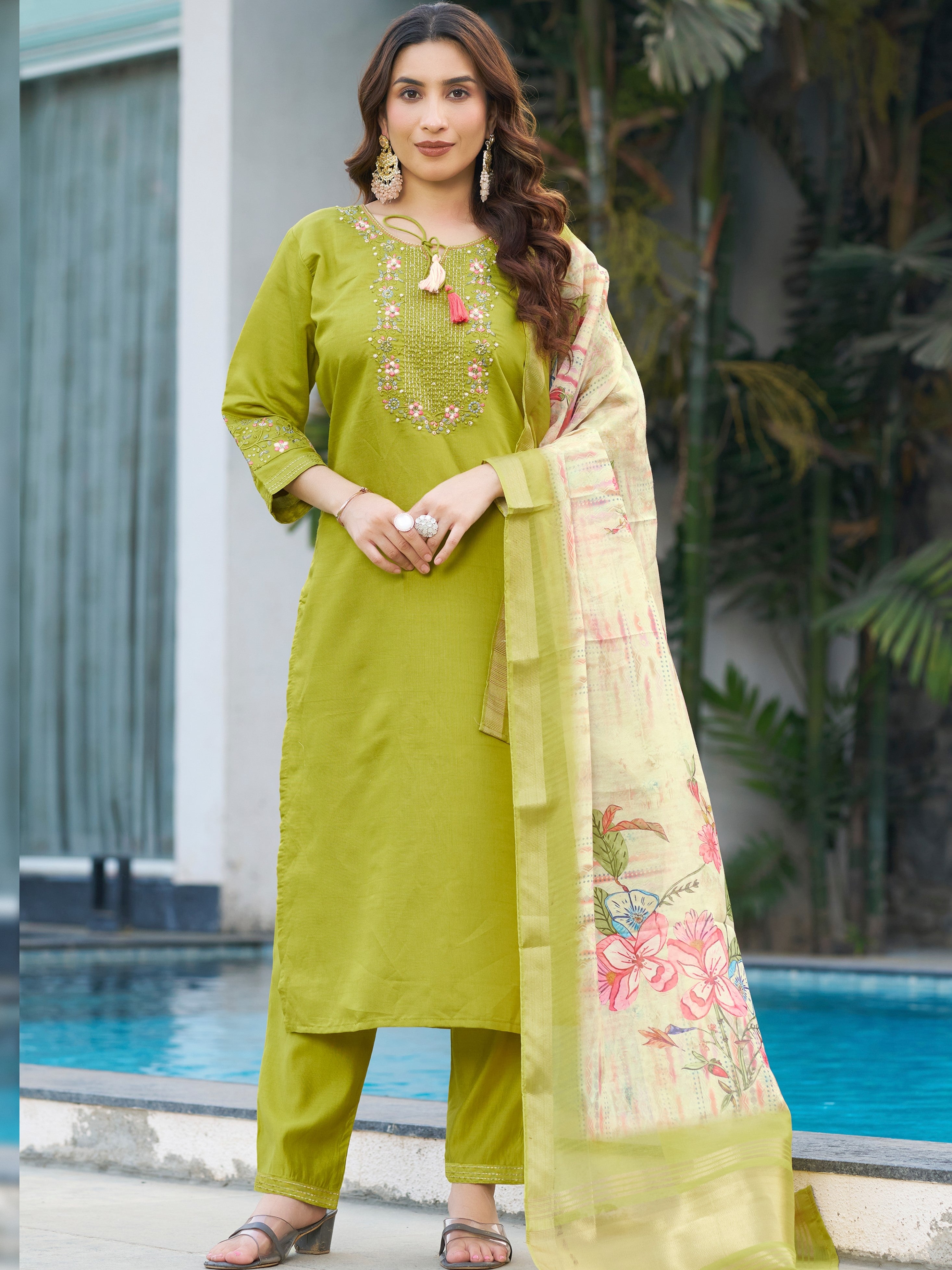 Viscose Silk Top Bottom Set For Women