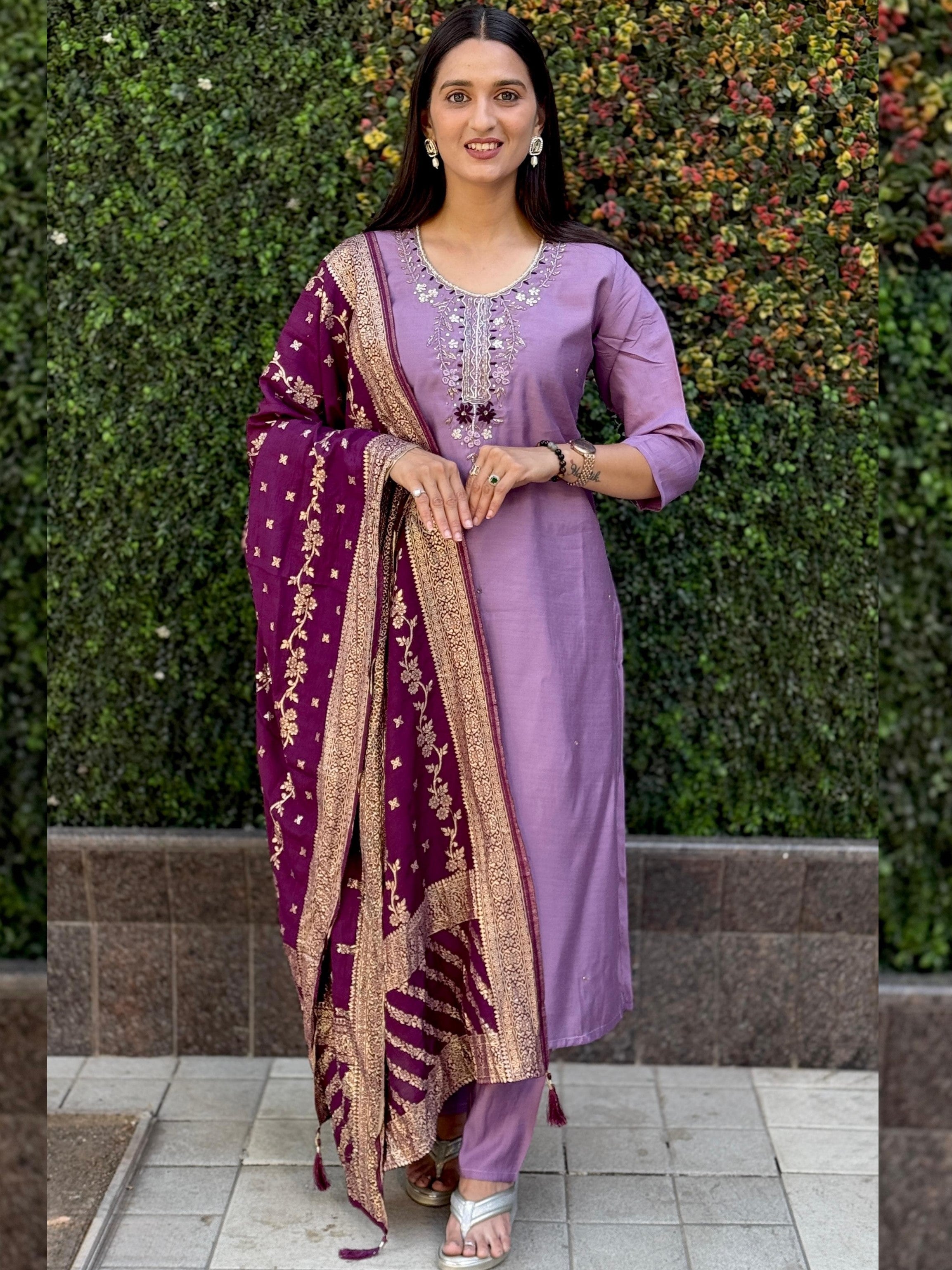 Roman Silk Top Bottom Set For Women