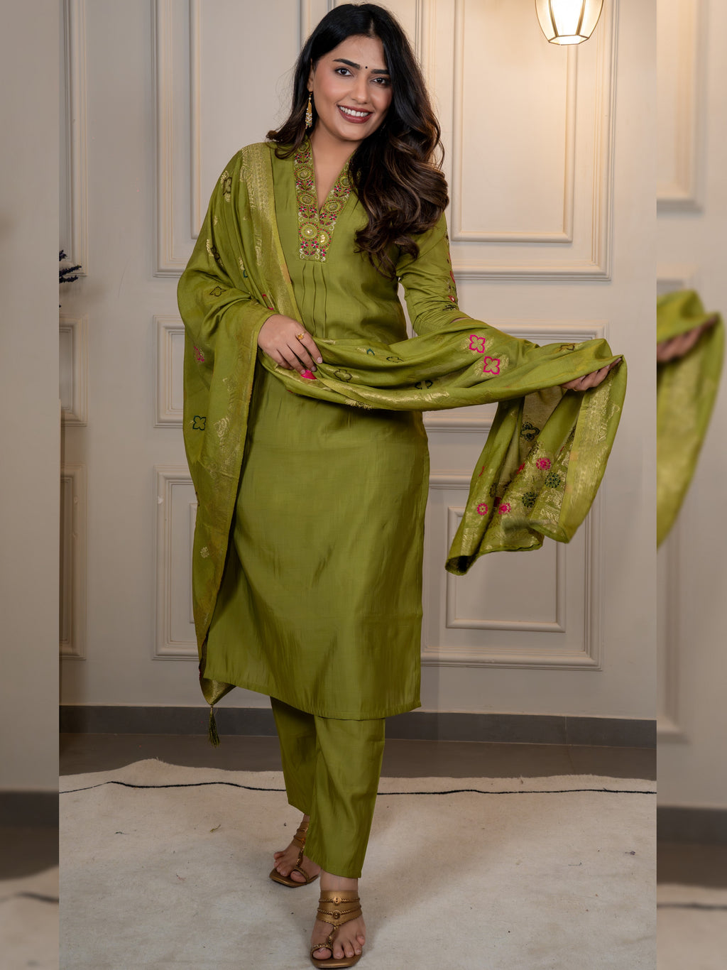 Roman Silk Top Bottom Set For Women