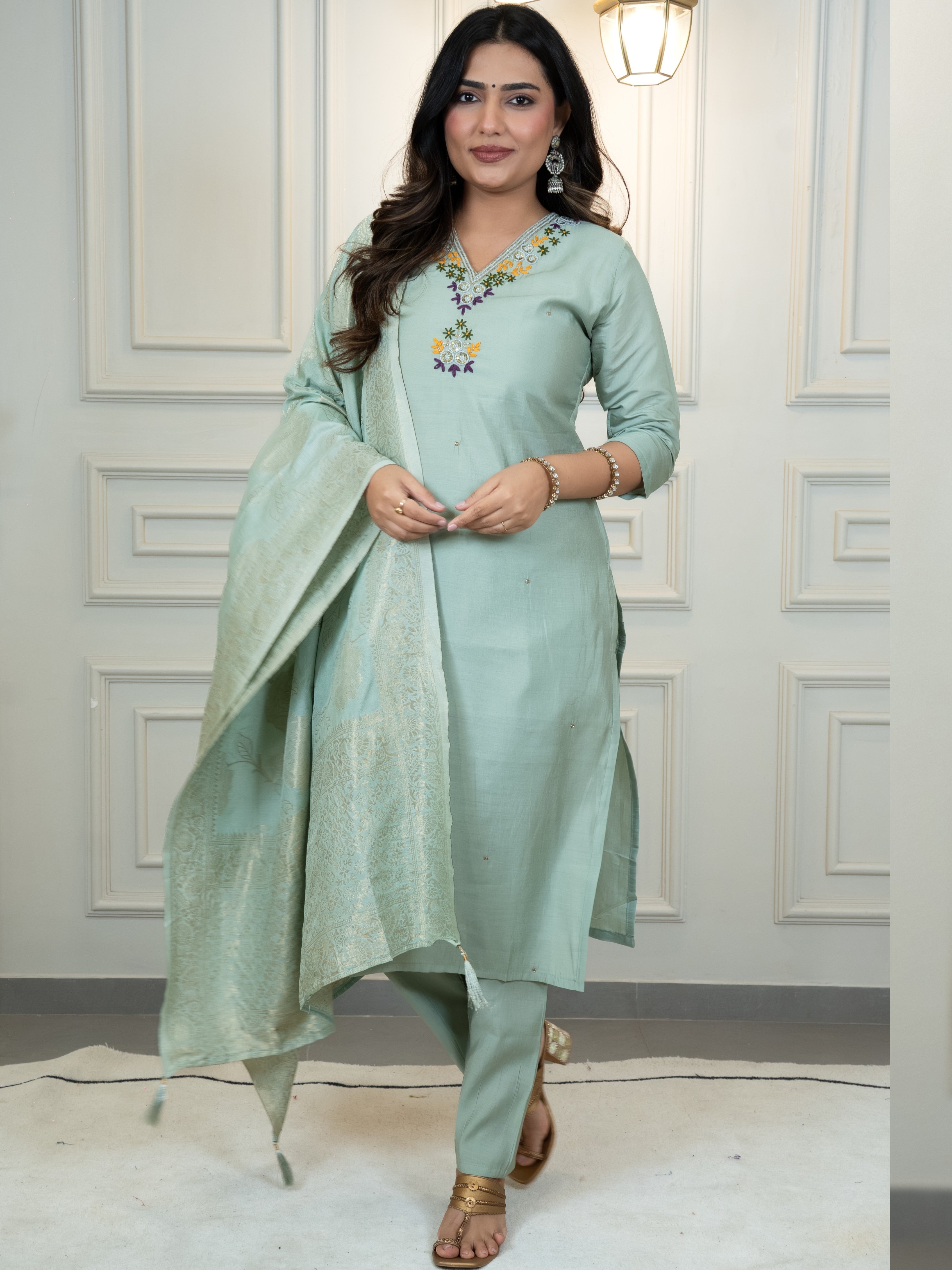 Roman Silk Top Bottom Set For Women