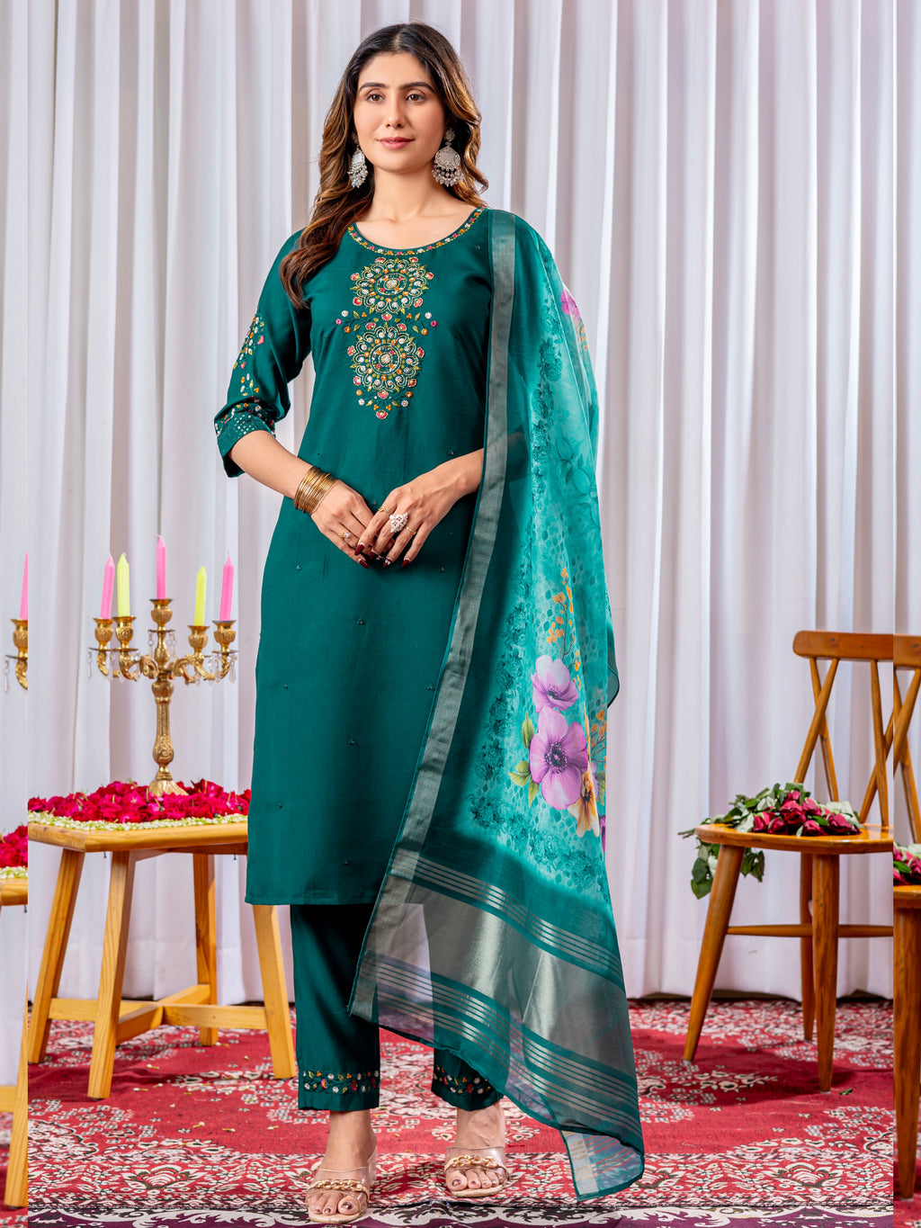 Viscose Silk Top Bottom Set For Women