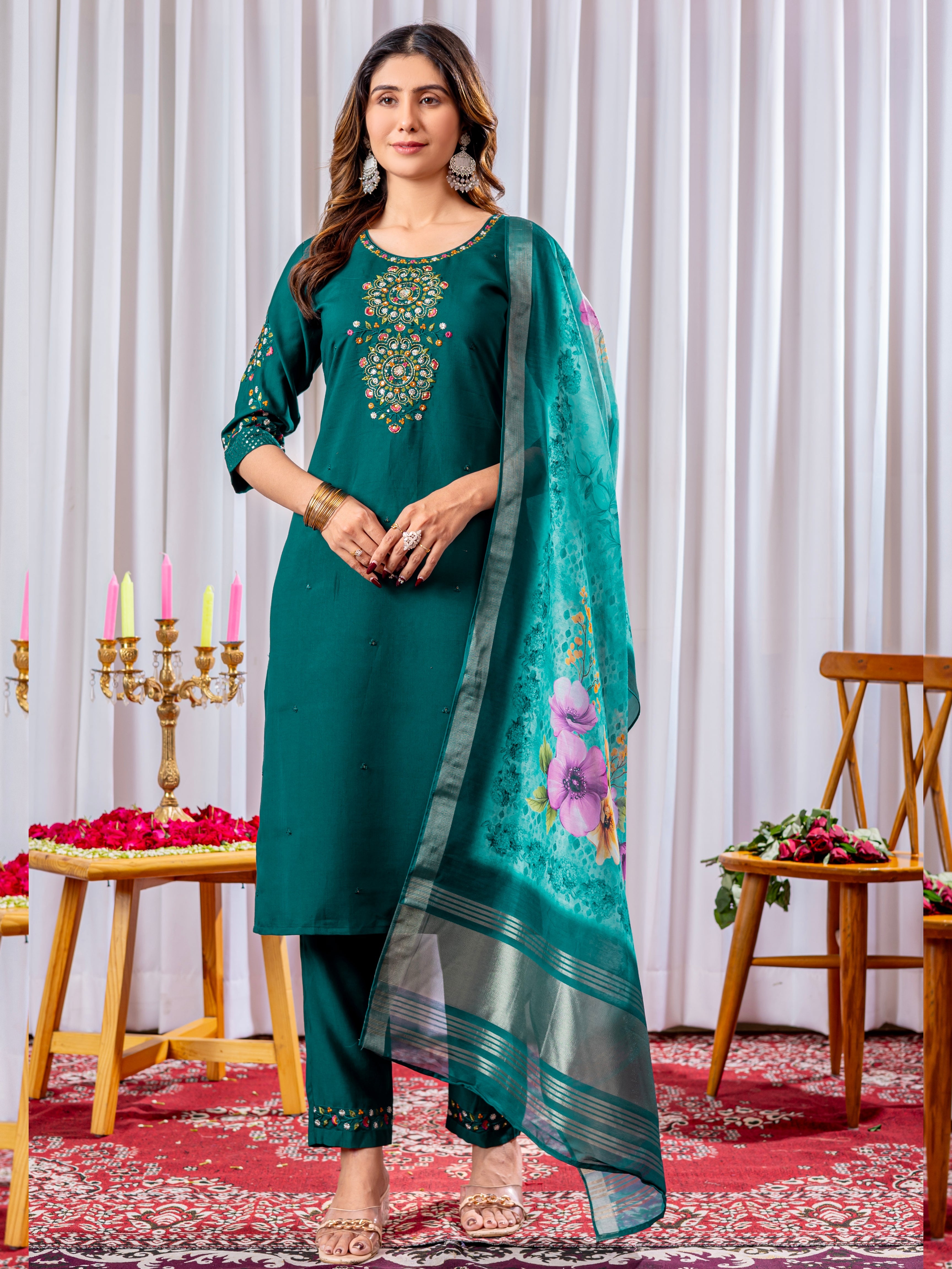 Viscose Silk Top Bottom Set For Women