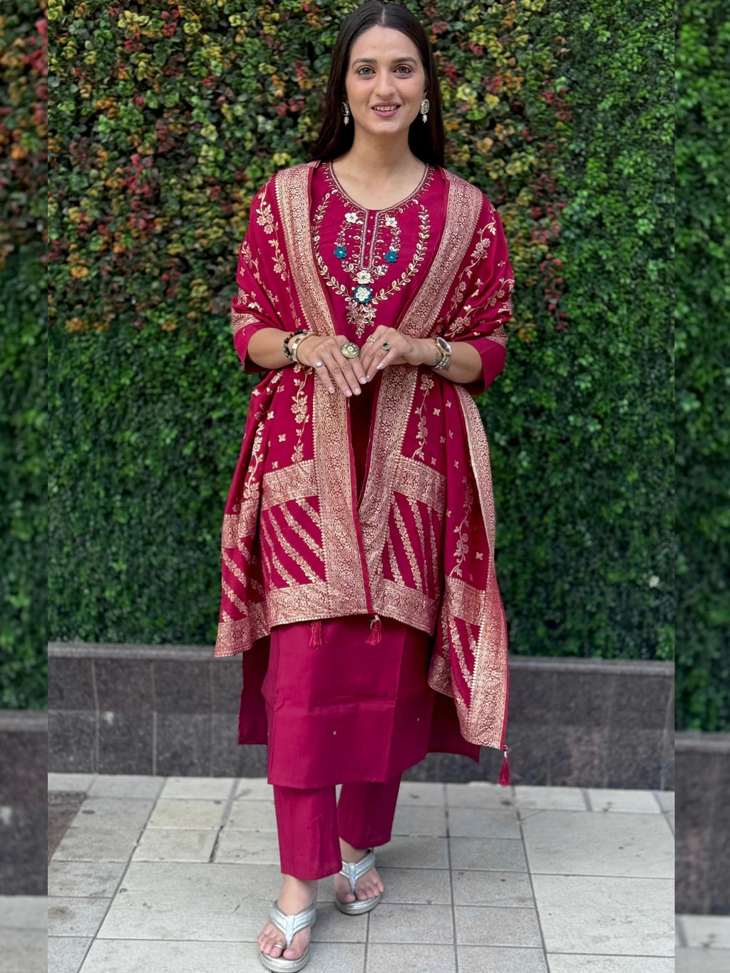 Roman Silk Top Bottom Set For Women