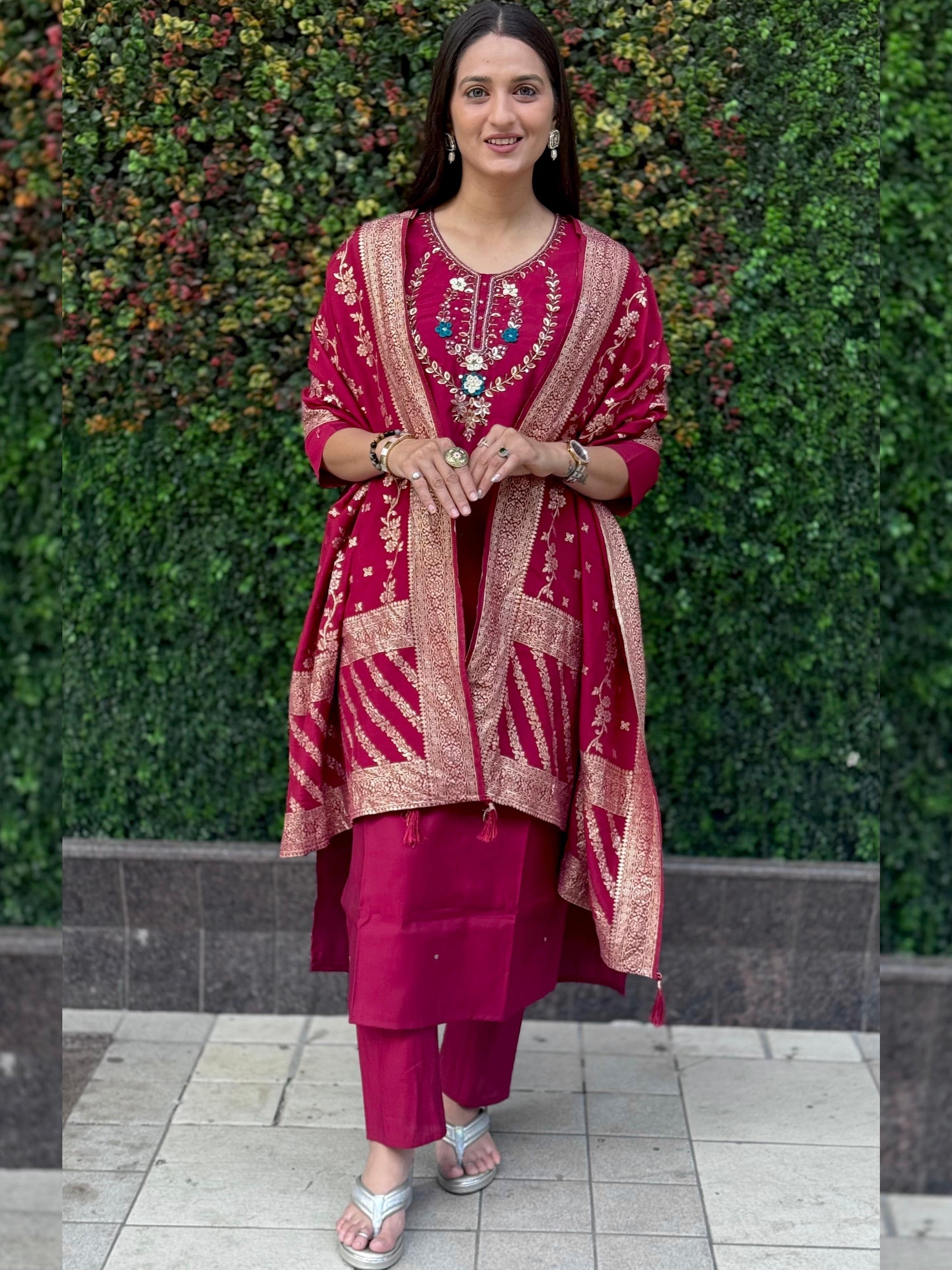 Roman Silk Top Bottom Set For Women