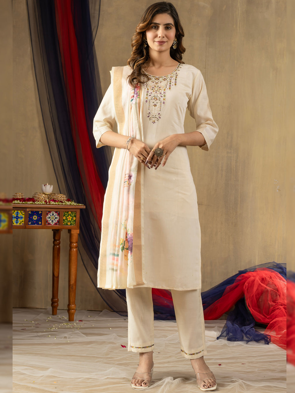 Gold Silk Top Bottom Set For Women