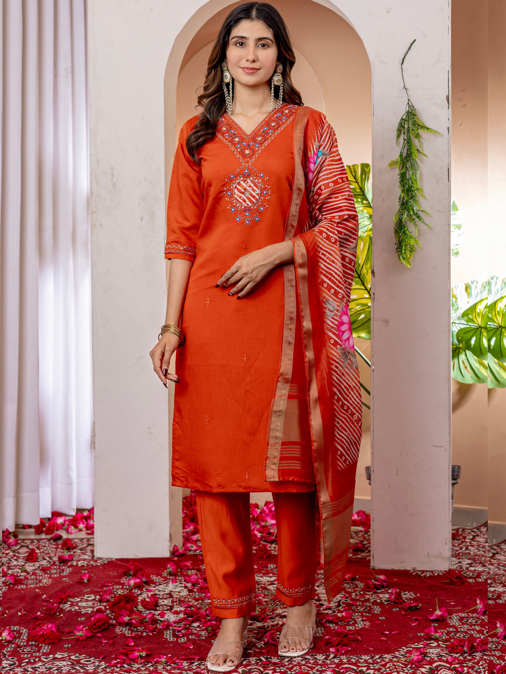 Viscose Silk Top Bottom Set For Women