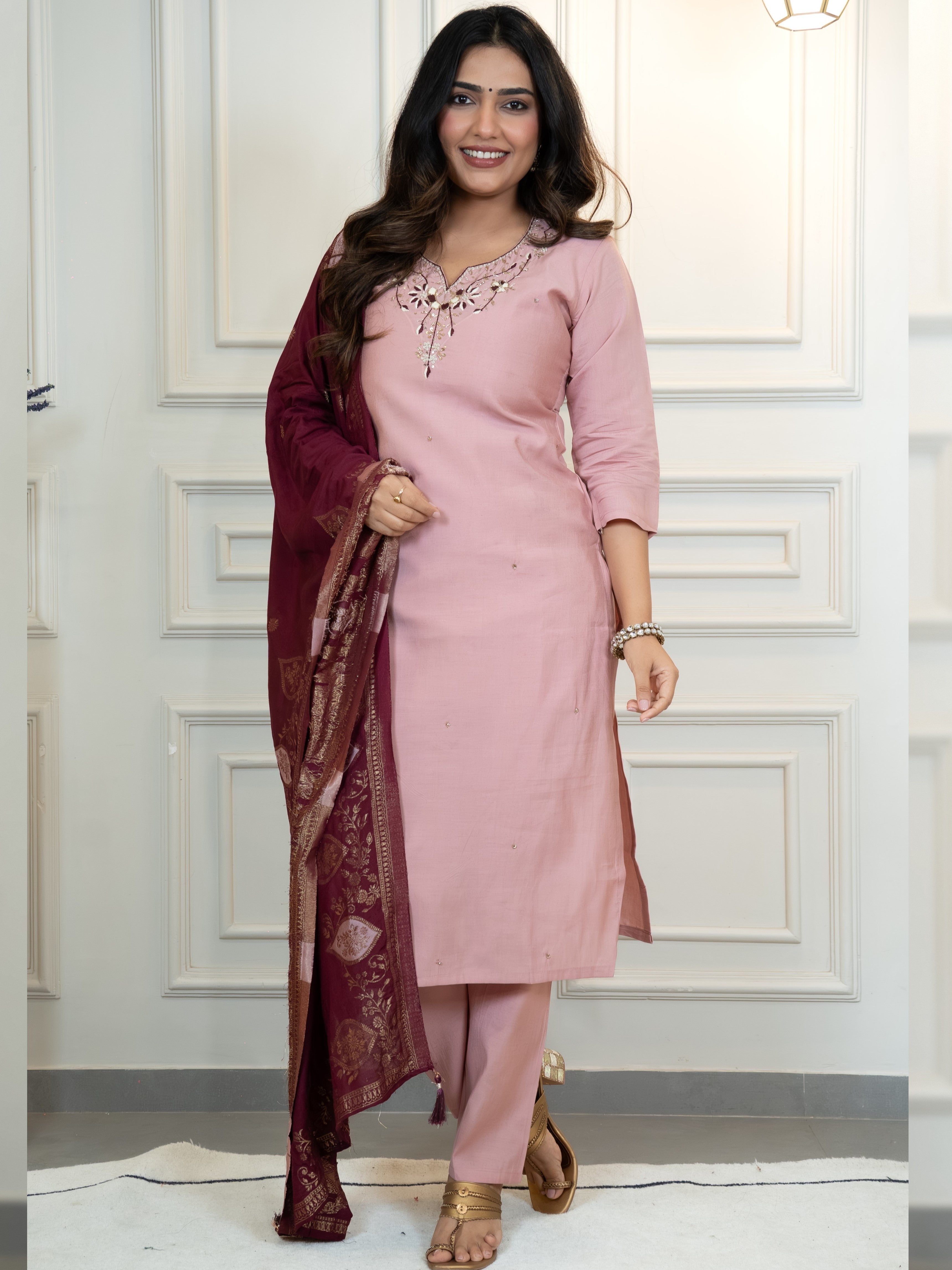 Roman Silk Top Bottom Set For Women