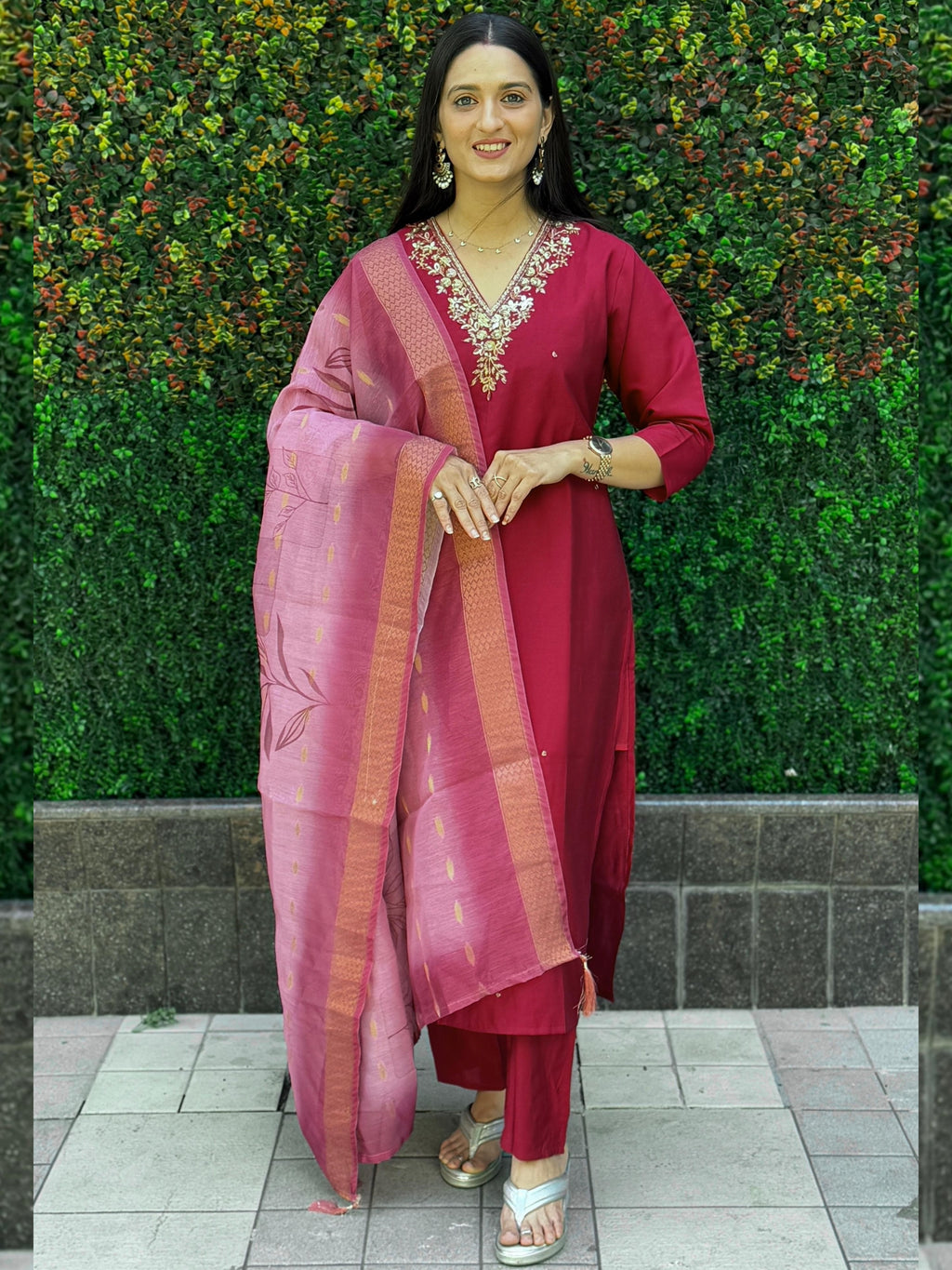 Roman Silk Top Bottom Set For Women